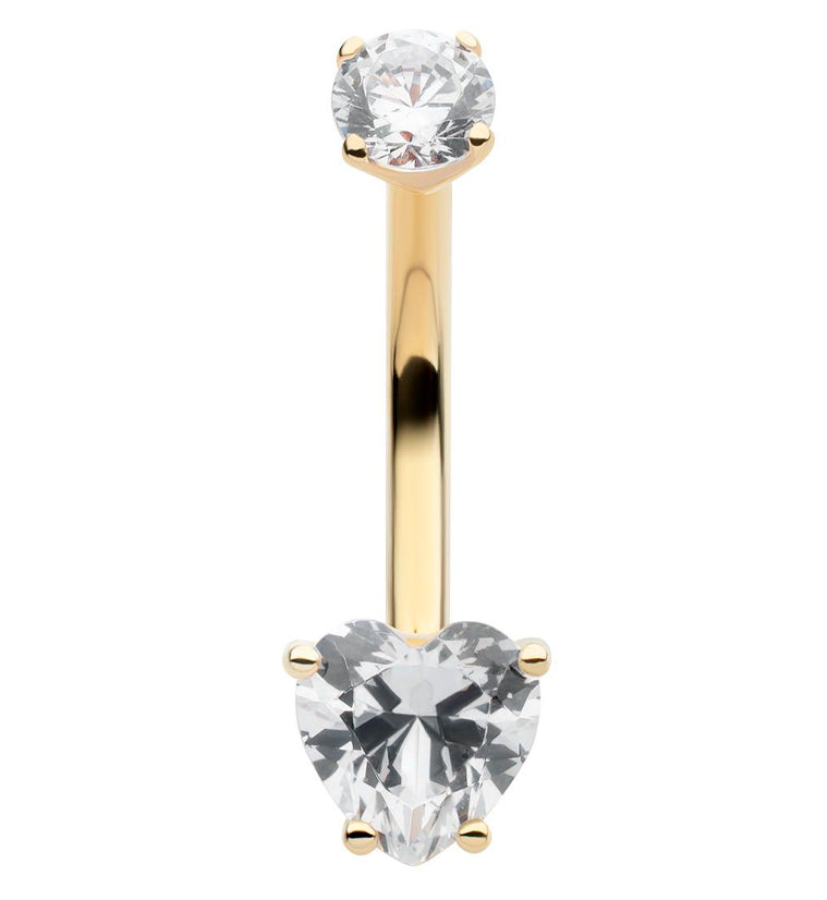 14kt Gold Heart Clear CZ Belly Button Ring