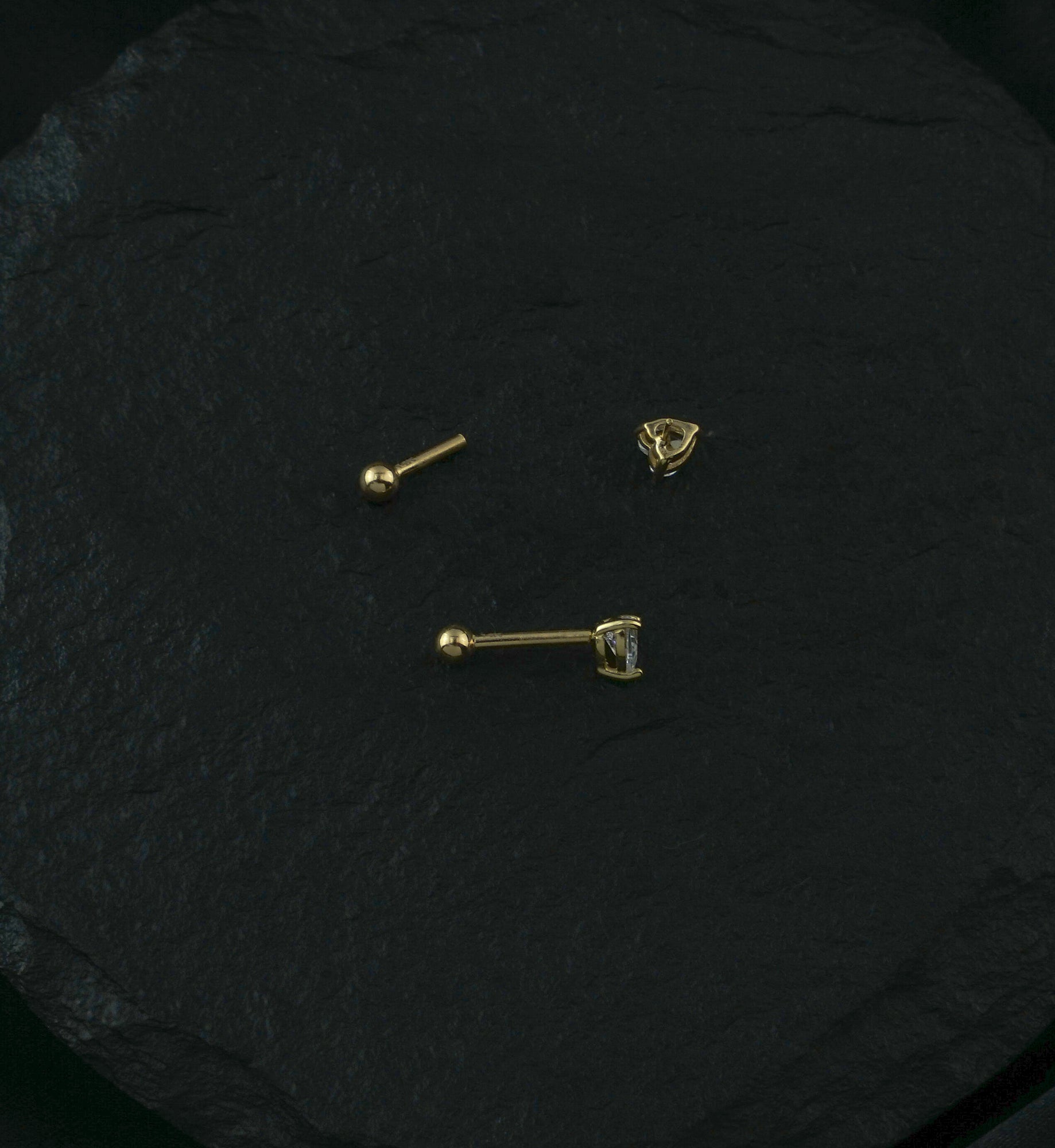 14kt Gold Heart Clear CZ Threadless Cartilage Barbell