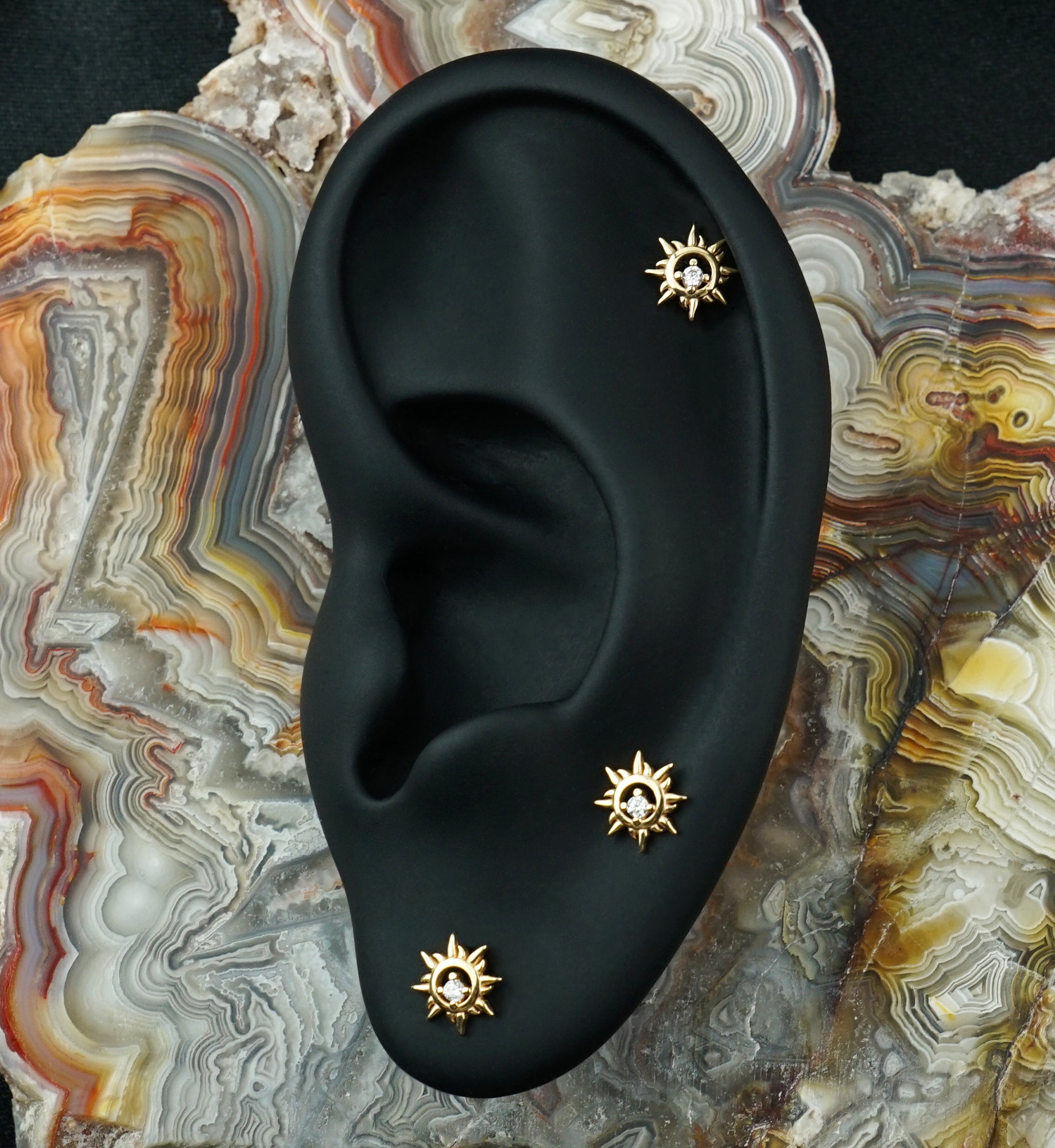 14kt Gold Helios Strike CZ Threadless Top