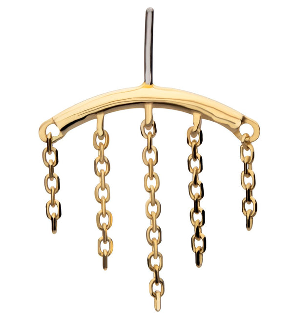 14kt Gold Hidden Curved Bar Five Chain Dangle Threadless Top