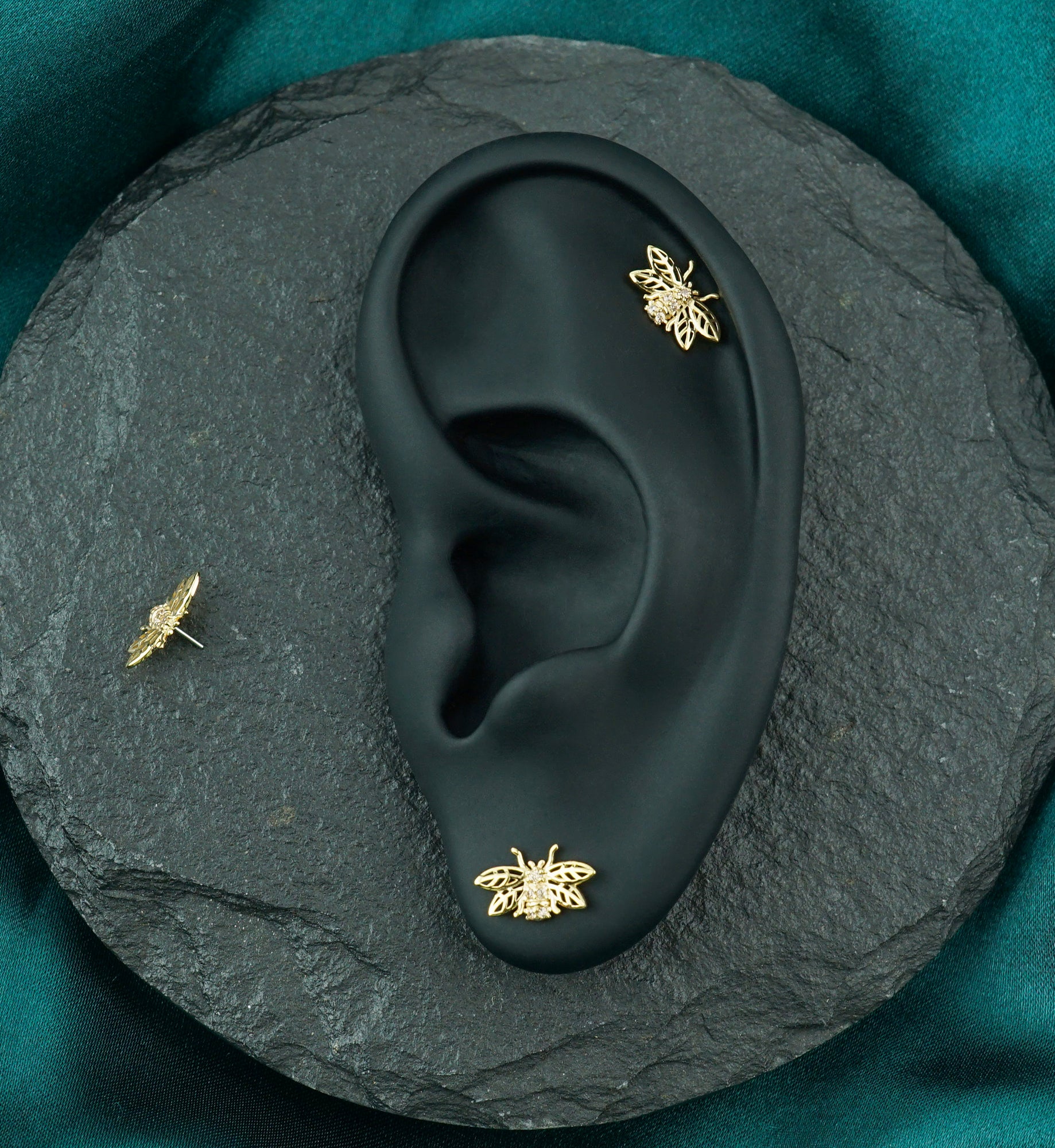 14kt Gold Honeybee Champagne CZ Threadless Top