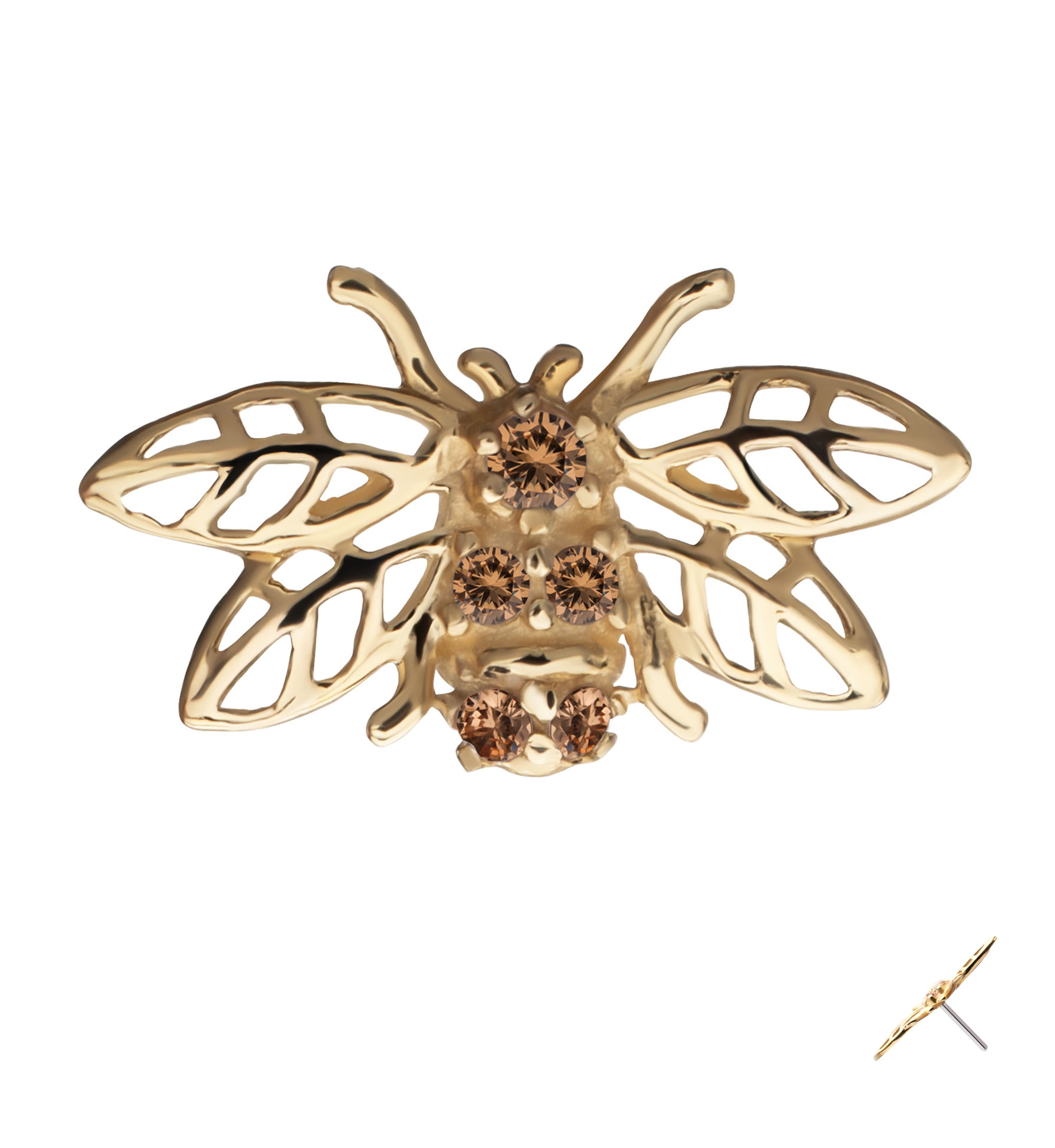 14kt Gold Honeybee Champagne CZ Threadless Top