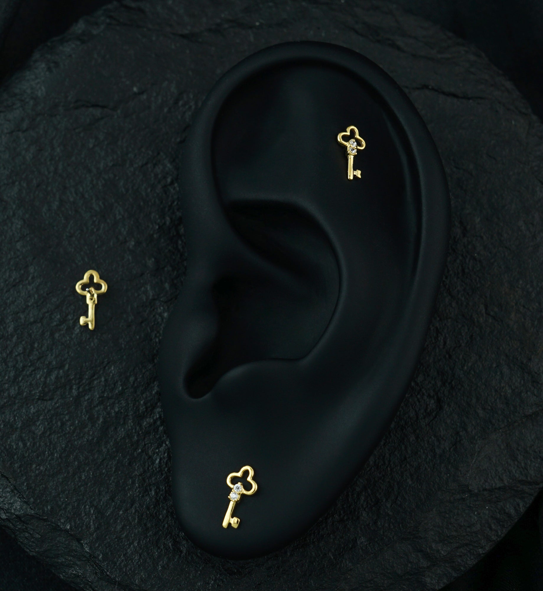 14kt Gold Key Clear CZ Threadless Top