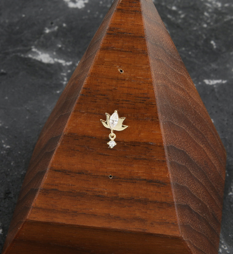 14kt Gold Lotus Flower Dangle CZ Threadless Top