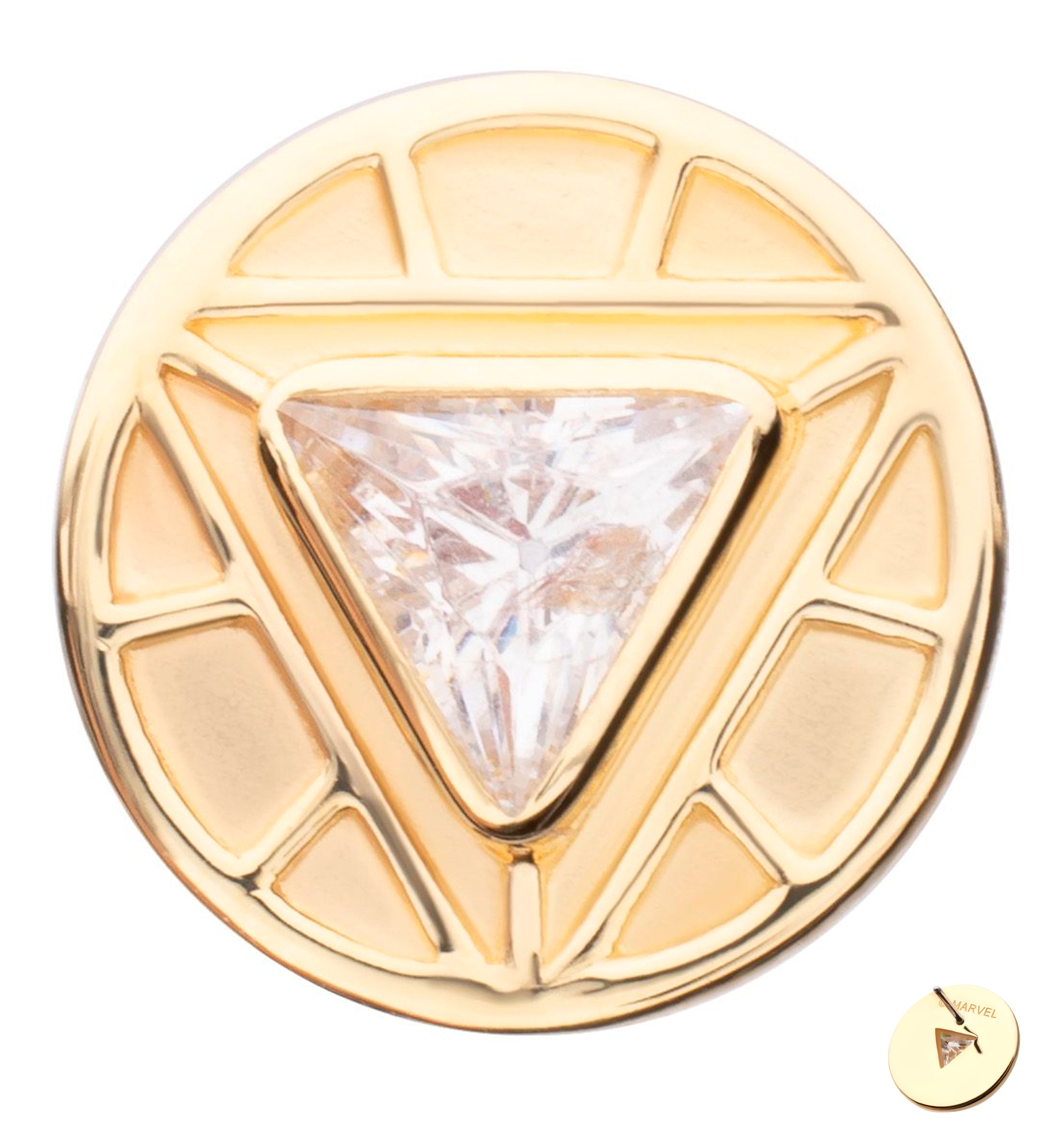 14kt Gold Marvel Iron Man Arc Reactor Clear CZ Threadless Top