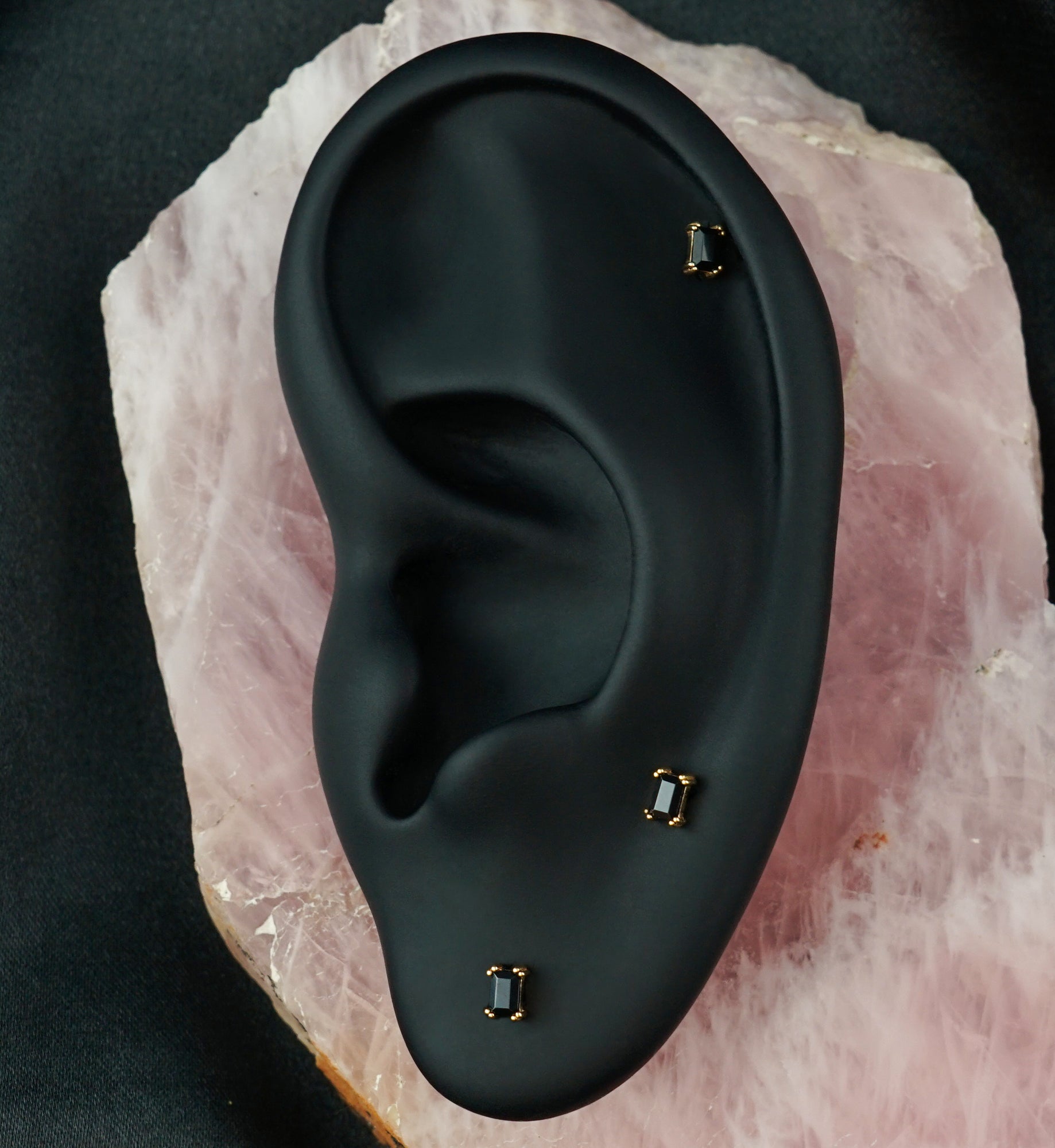 14kt Gold Mini Rectangle Black CZ Threadless Top