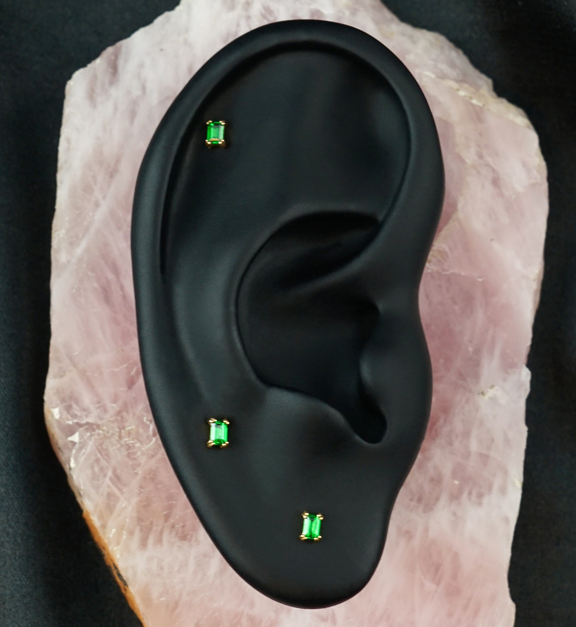14kt Gold Mini Rectangle Emerald CZ Threadless Top