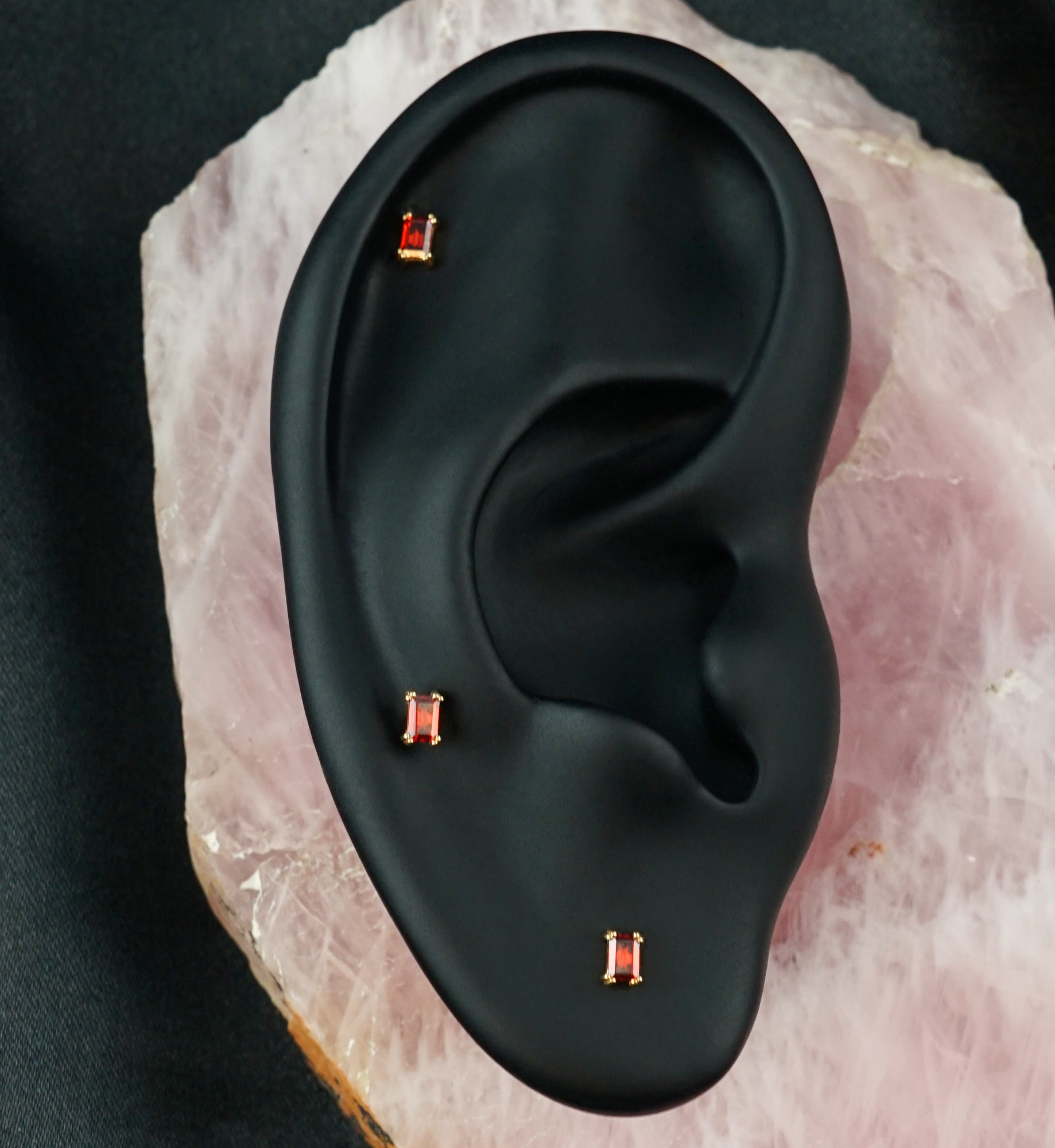 14kt Gold Mini Rectangle Garnet CZ Threadless Top