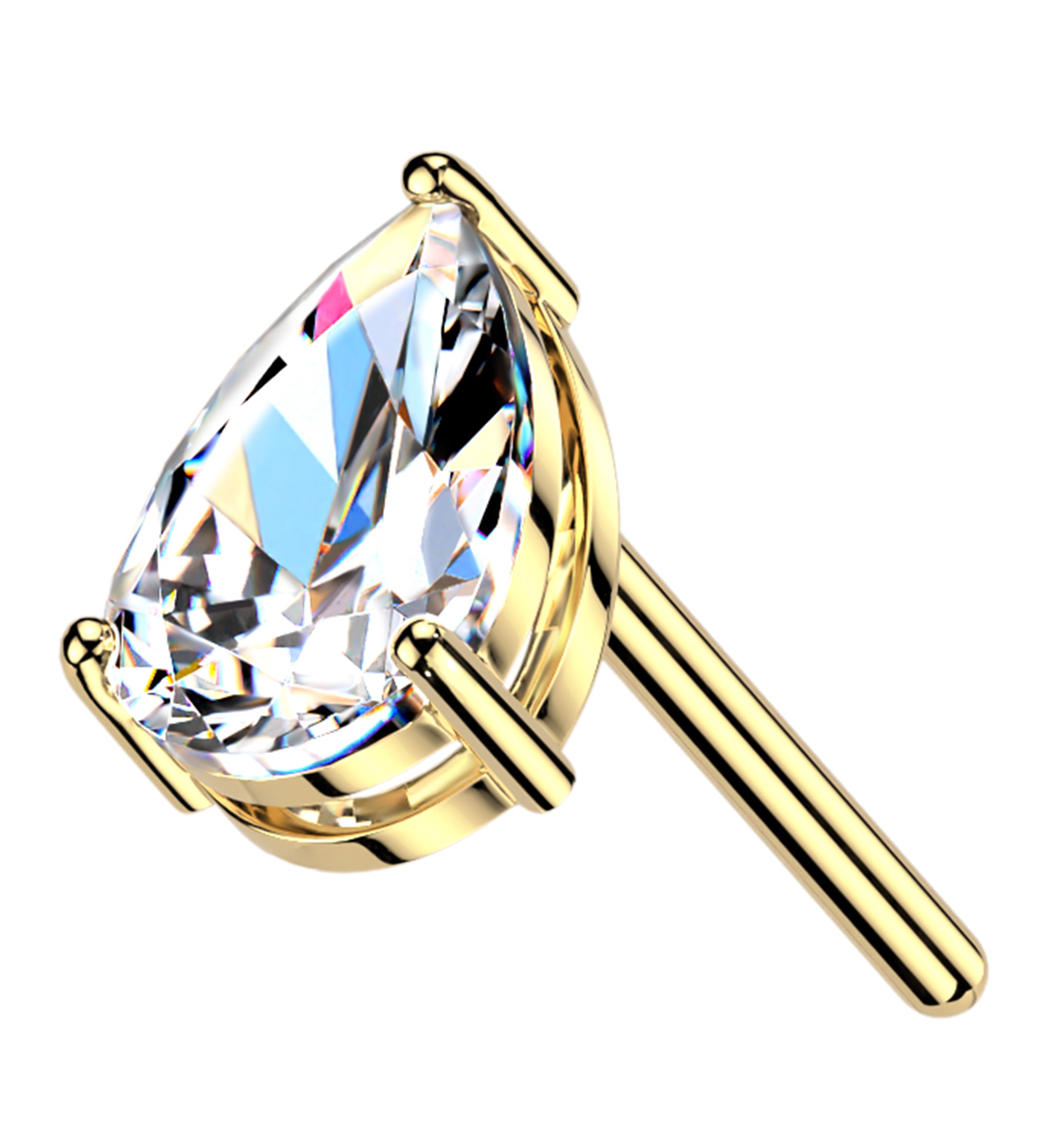 14kt Gold Mini Teardrop Clear CZ Threadless Top