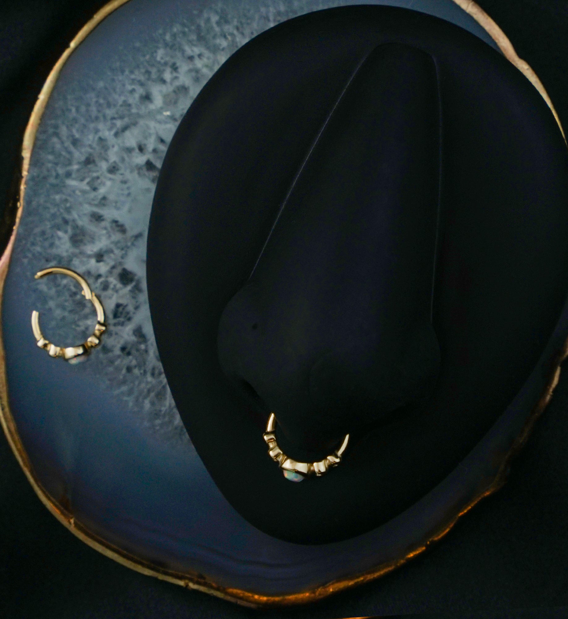 14kt Gold Moon Phase Bezel White Opalite Hinged Segment Ring