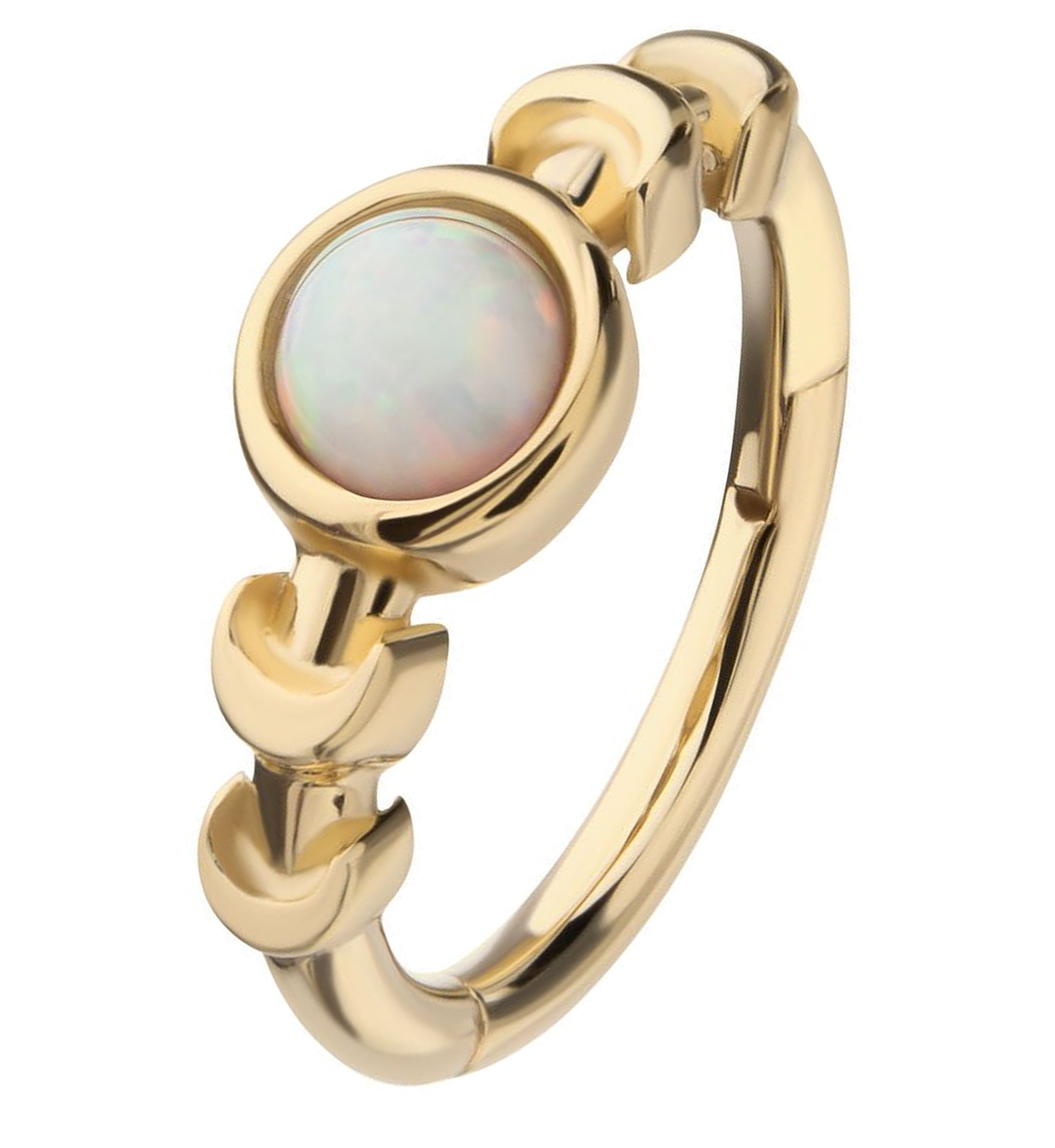14kt Gold Moon Phase Bezel White Opalite Hinged Segment Ring