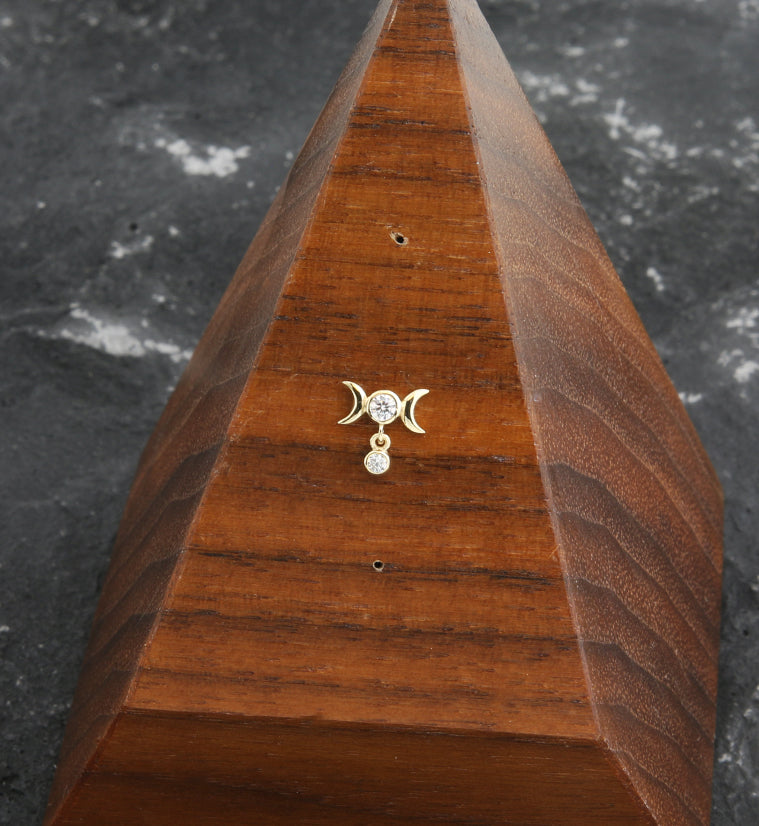 14kt Gold Moon Phase Dangle CZ Threadless Top