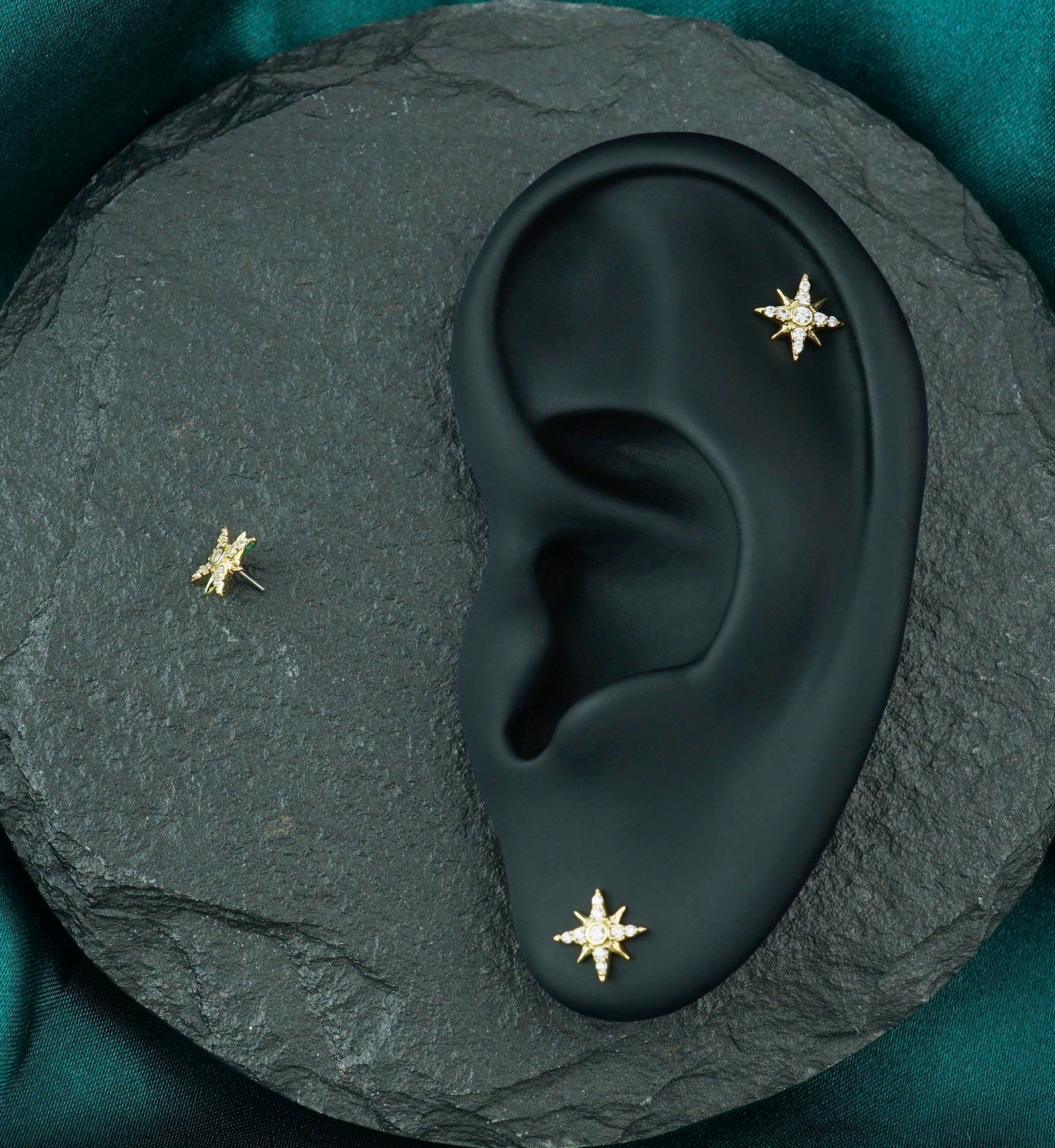 14kt Gold Morning Star Clear CZ Threadless Top