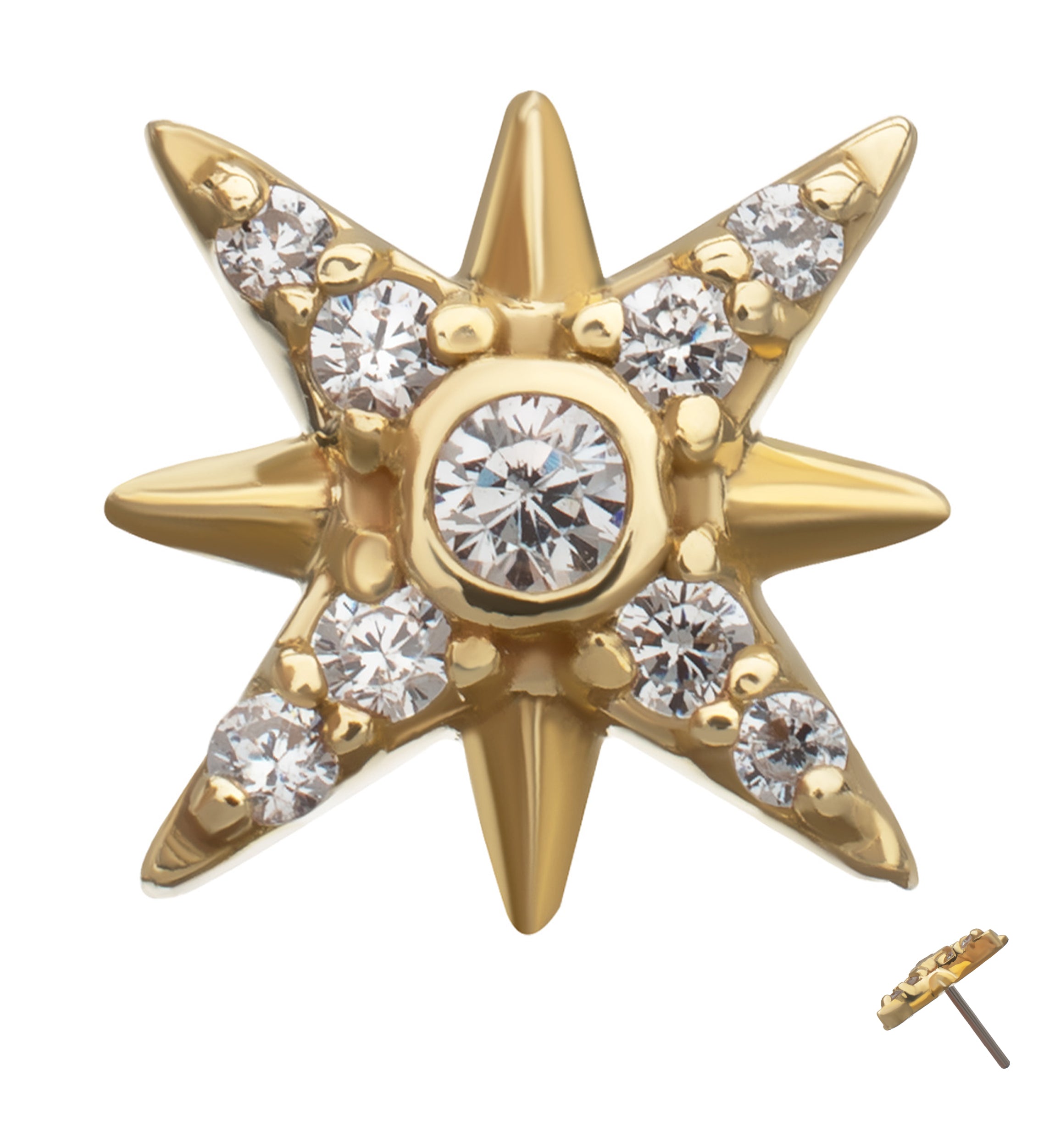 14kt Gold Morning Star Clear CZ Threadless Top