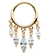 14kt Gold Multi Marquise CZ Dangle Hinged Segment Ring