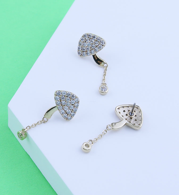 14kt Gold Mushroom Dangle Clear CZ Threadless Top