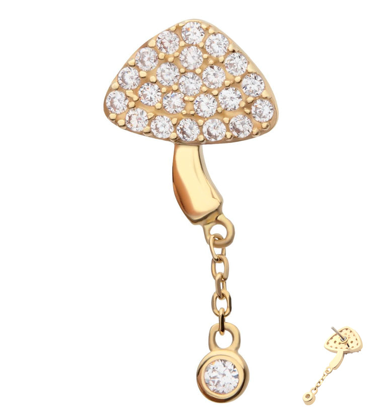14kt Gold Mushroom Dangle Clear CZ Threadless Top