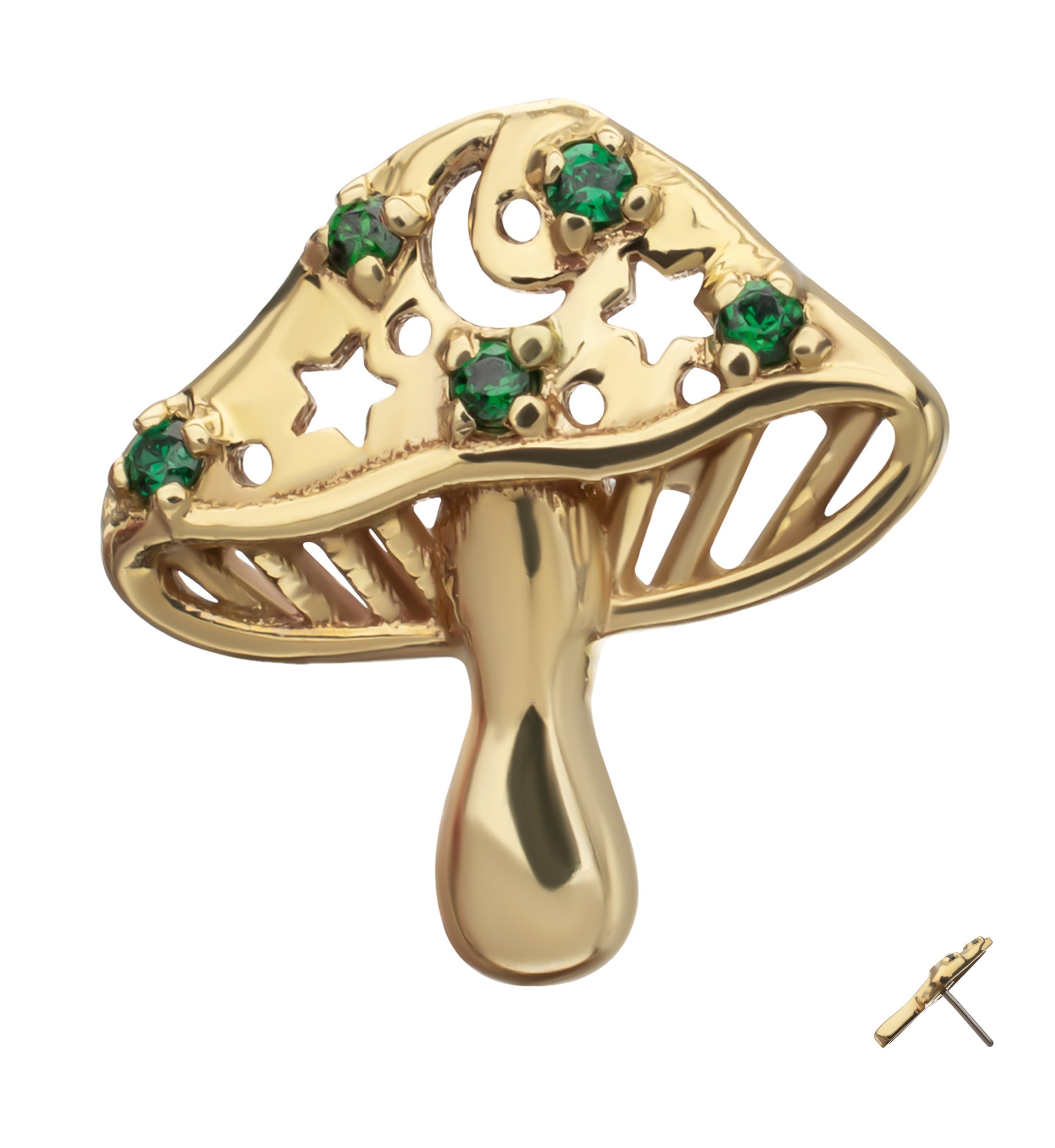 14kt Gold Mushroom Star Emerald CZ Threadless Top