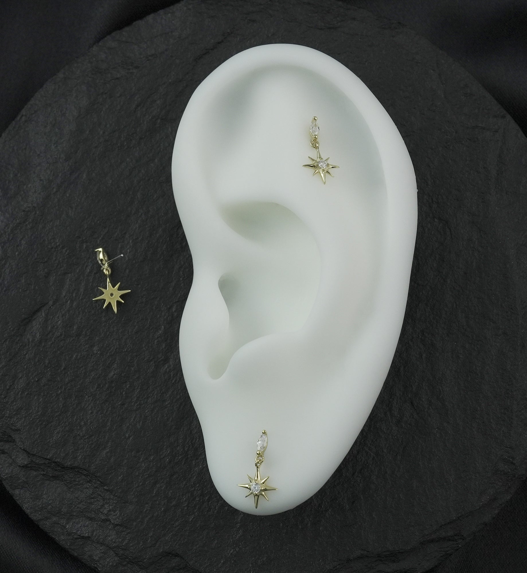 14kt Gold North Star Dangle Clear CZ Threadless Top