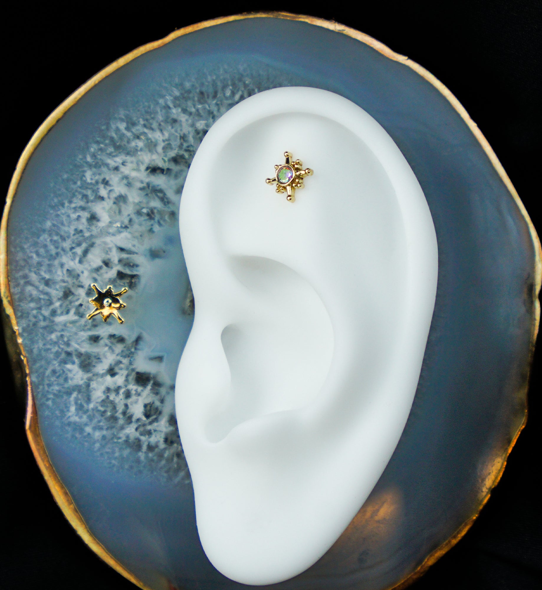 14kt Gold North Star Rainbow Aurora CZ Threadless Top