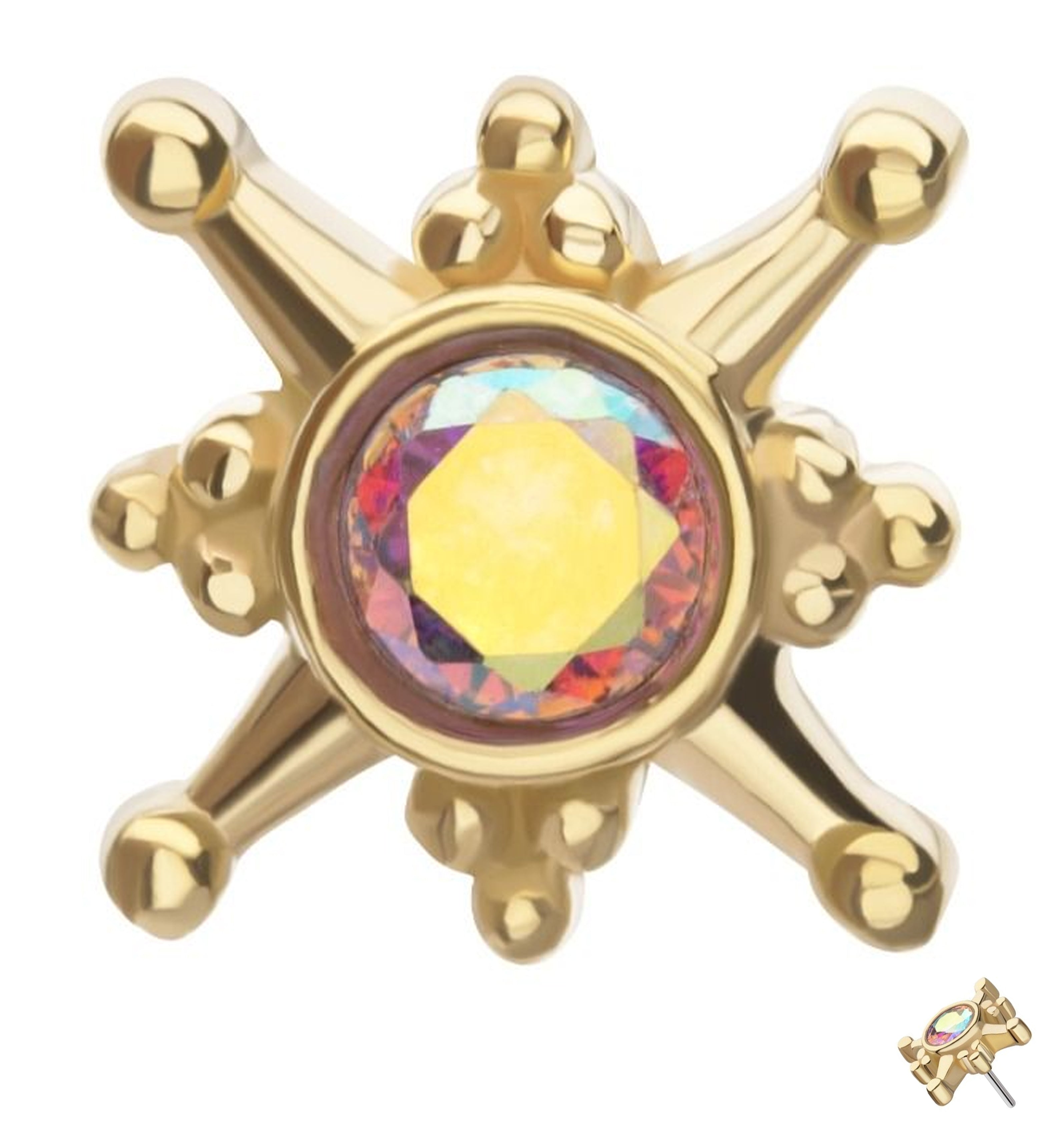 14kt Gold North Star Rainbow Aurora CZ Threadless Top