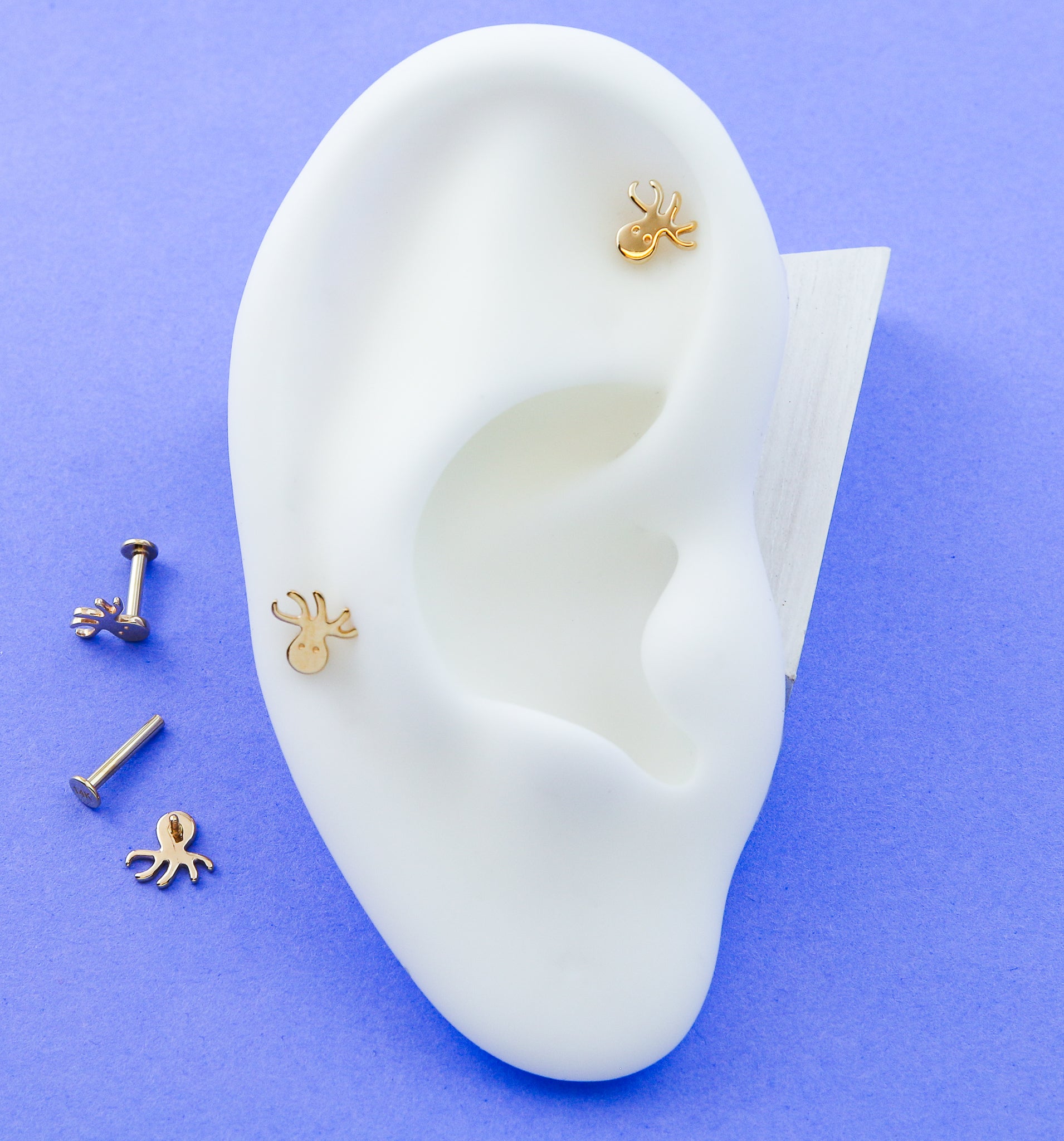 14kt Gold Octopus Internally Threaded Labret