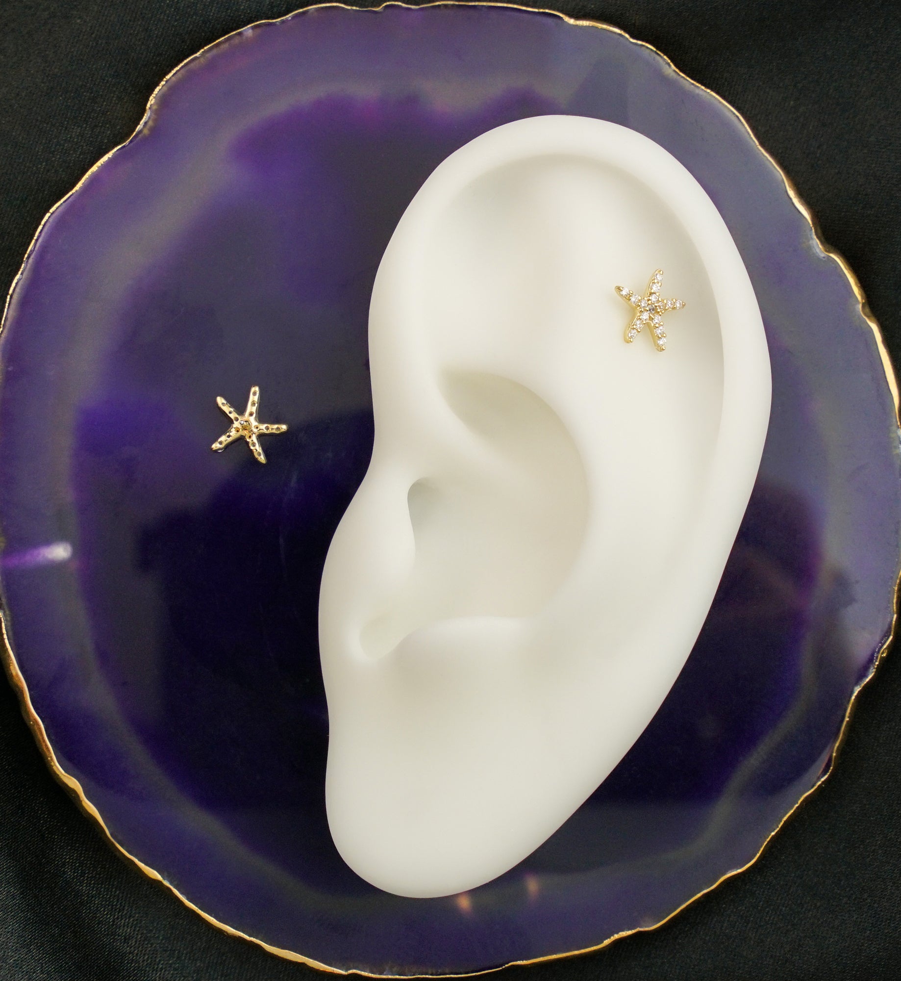 アクセサリー  ORDER SOLID STAR WITH PAVE CZ 14kt Gold Pave Starfish Clear CZ Threadless Top