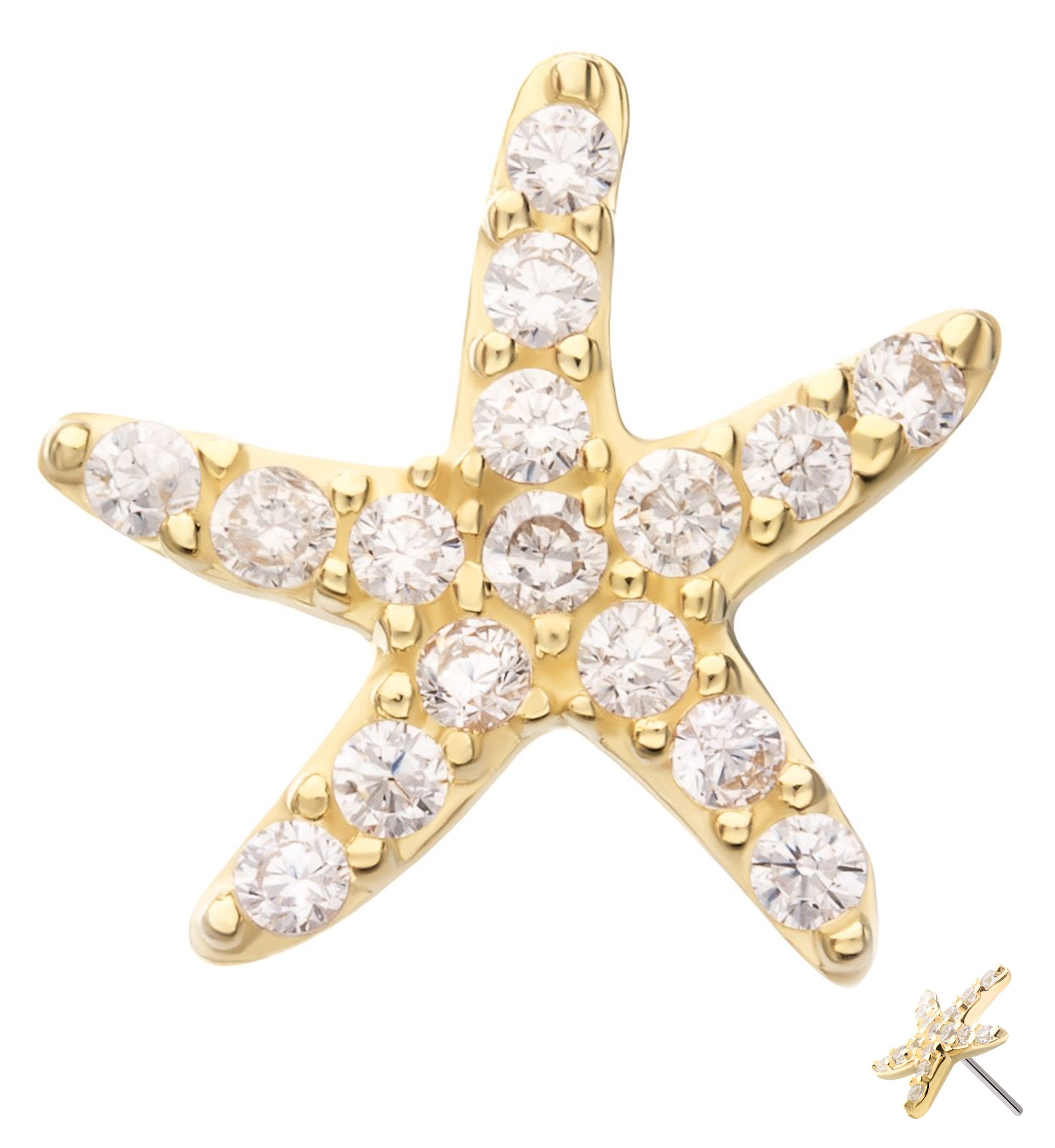 アクセサリー  ORDER SOLID STAR WITH PAVE CZ 14kt Gold Pave Starfish Clear CZ Threadless Top