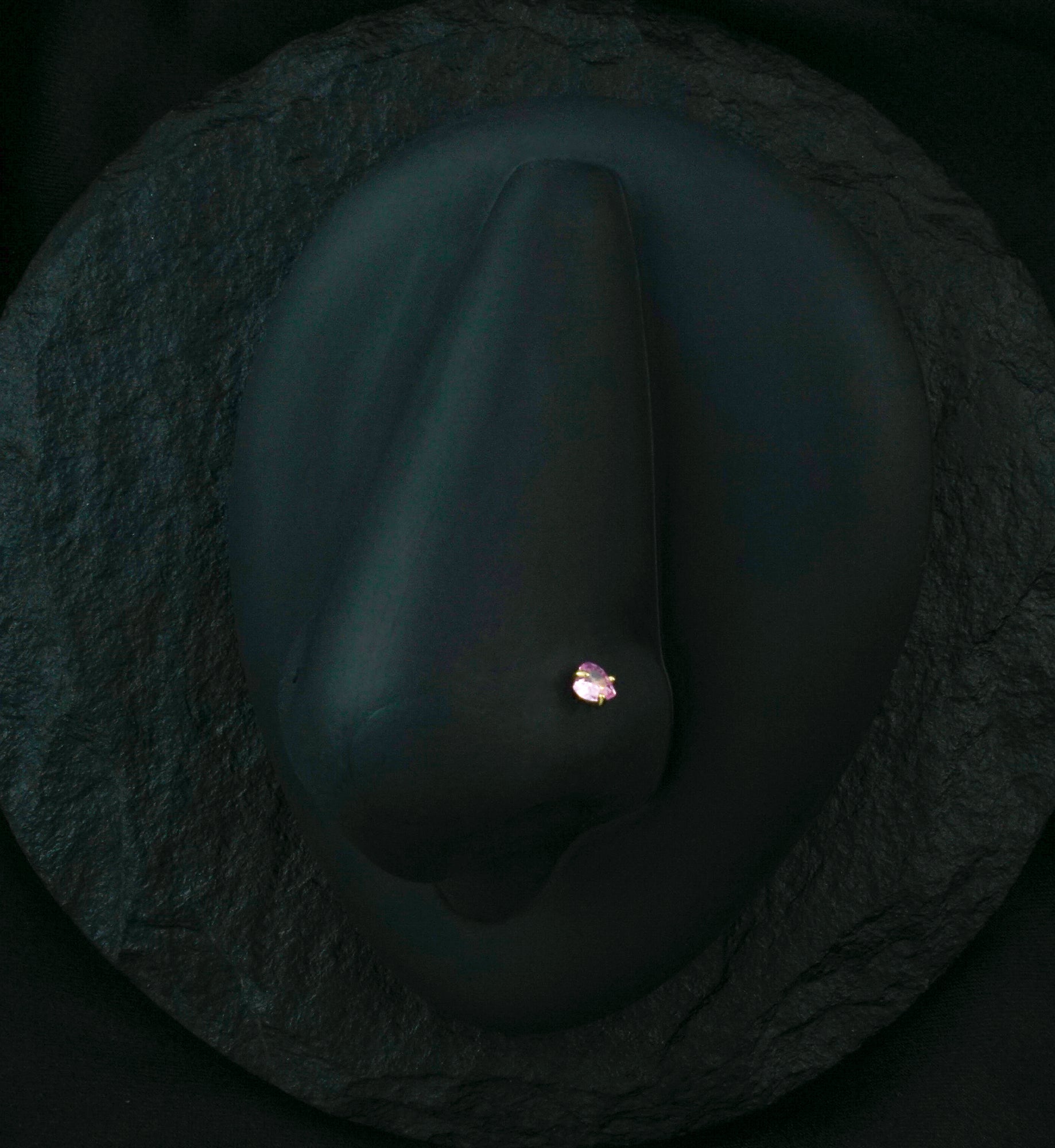 14kt Gold Pink Heart CZ L Bend Nose Ring