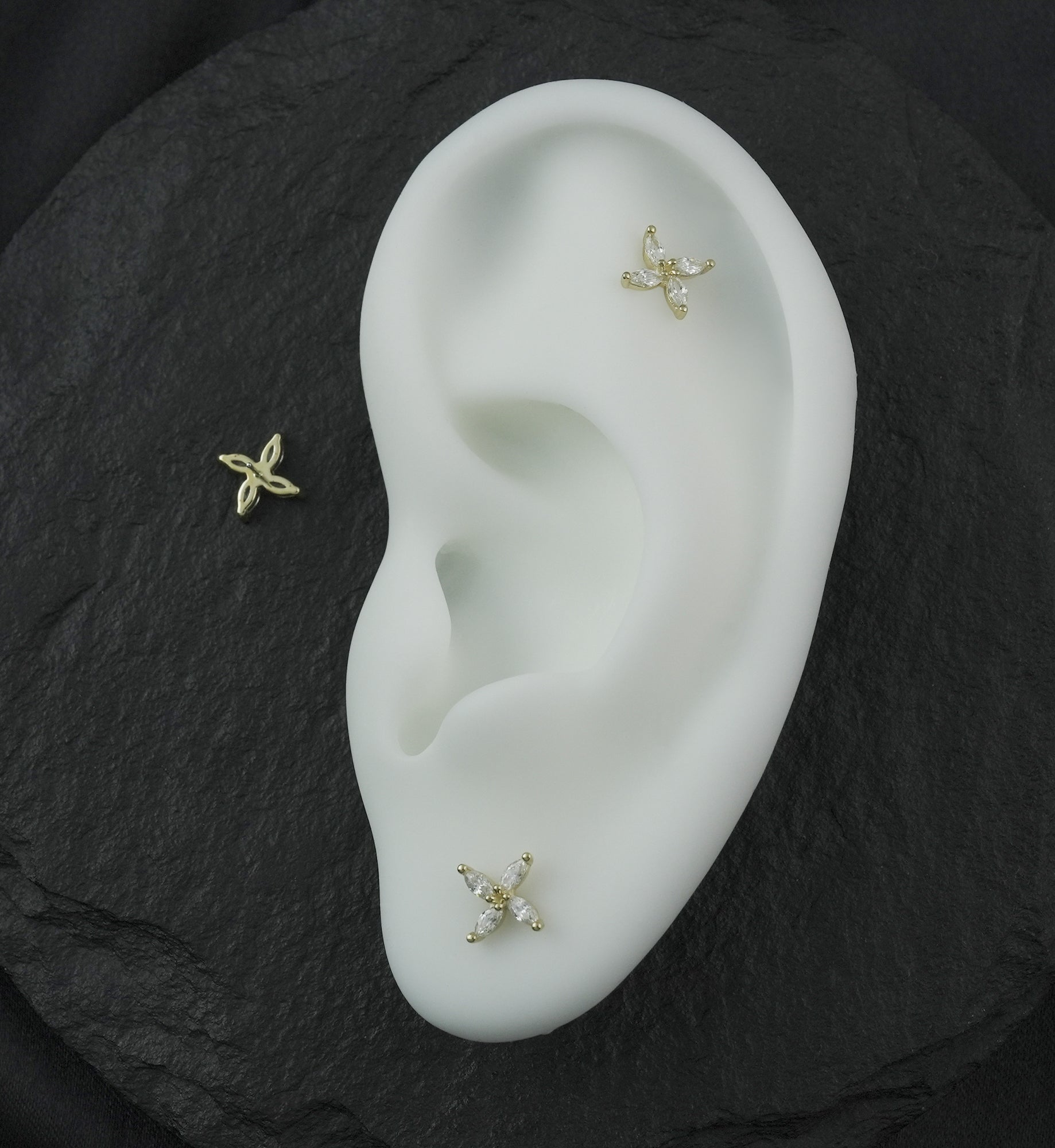 14kt Gold Pinwheel Marquise Clear CZ Threadless Top