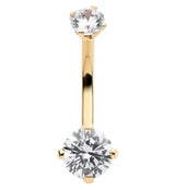14kt Gold Prong Clear CZ Belly Button Ring