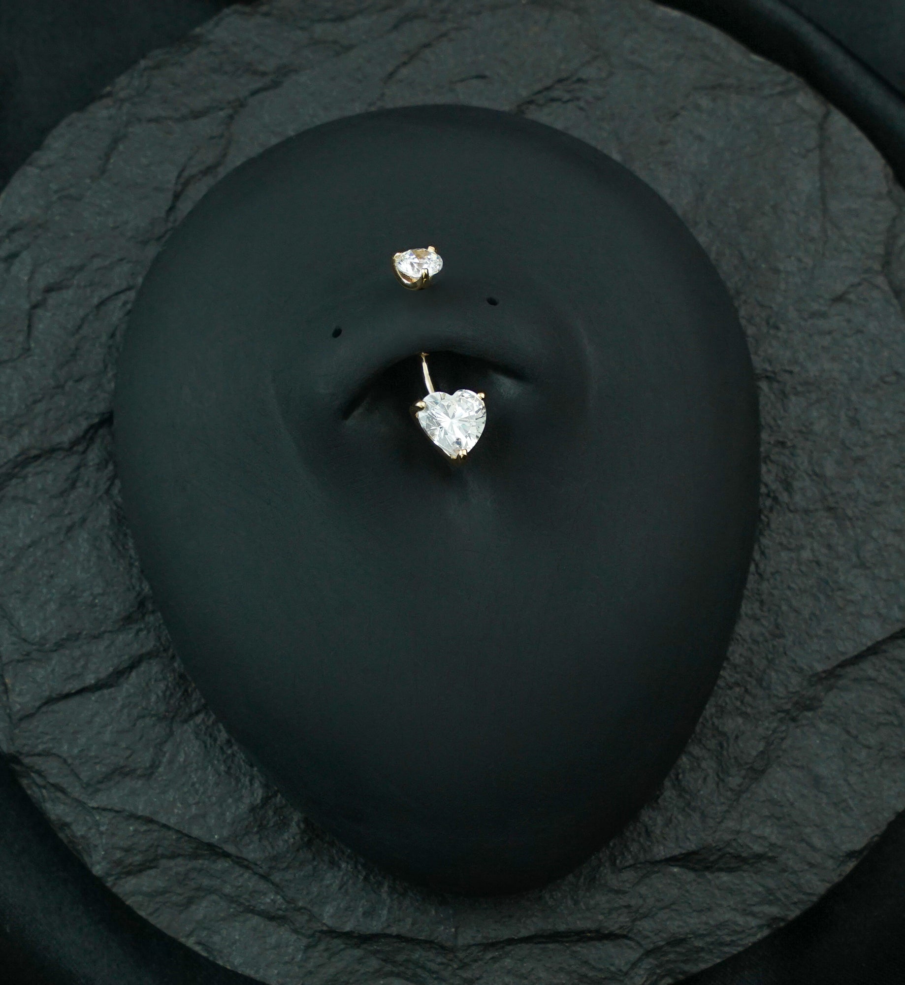 14kt Gold Prong Heart Clear CZ Belly Button Ring
