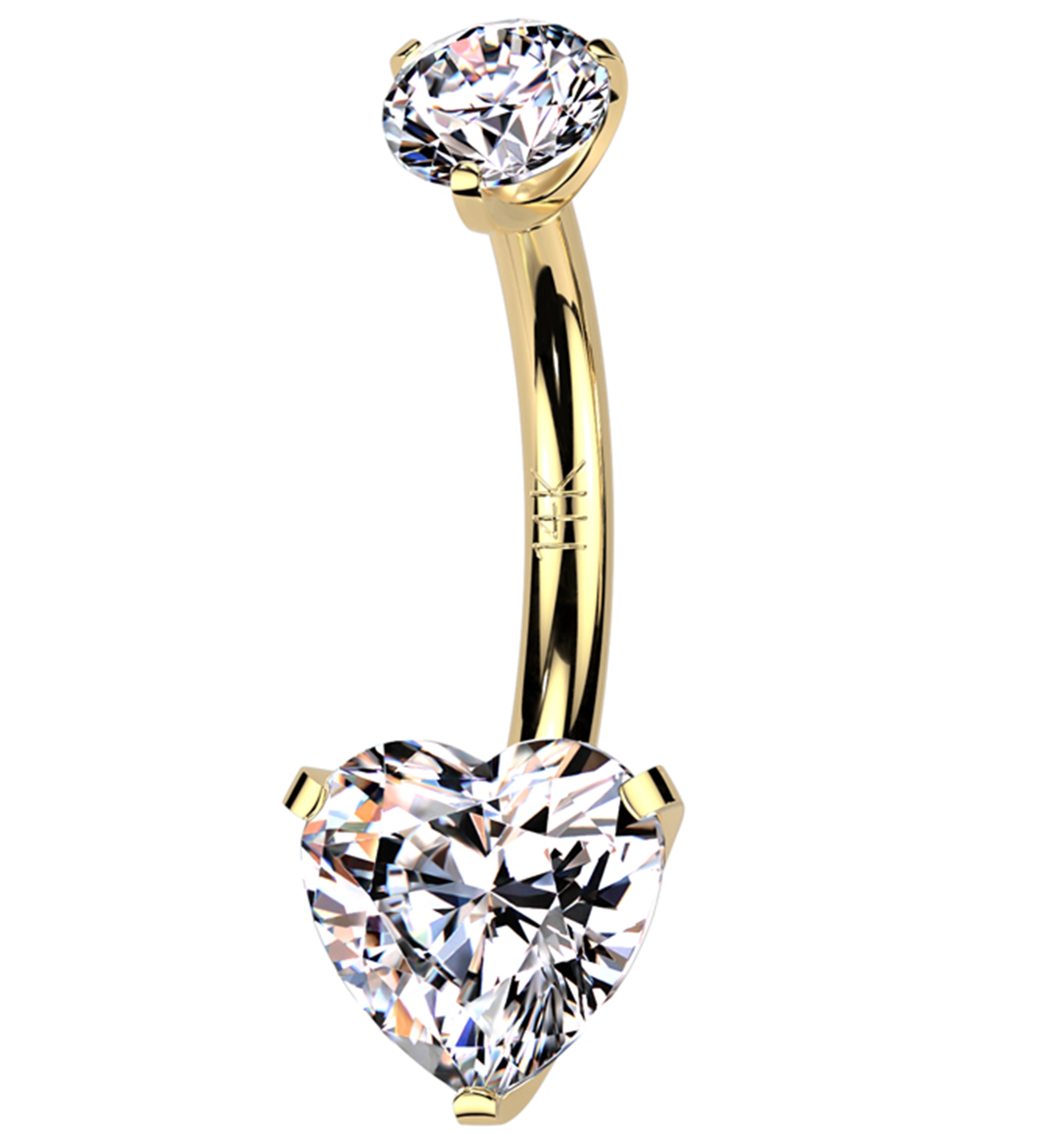 14kt Gold Prong Heart Clear CZ Belly Button Ring
