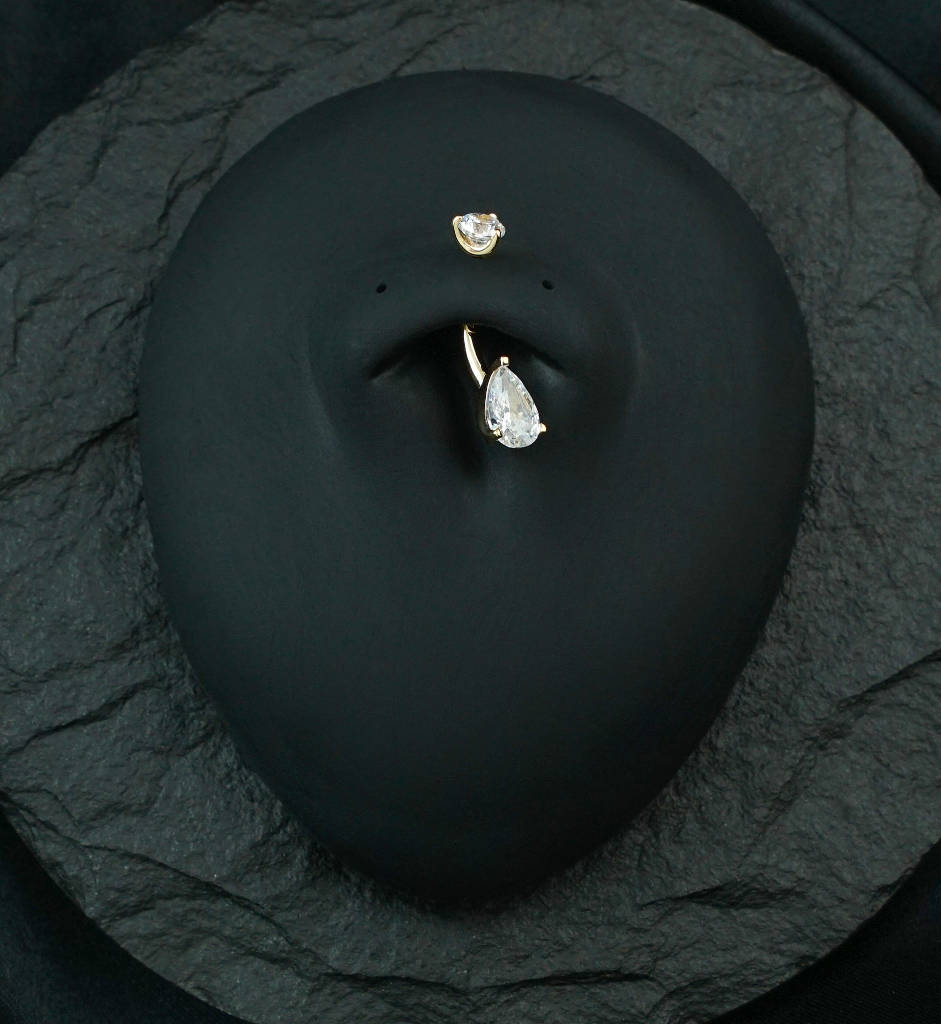 14kt Gold Prong Teardrop Clear CZ Belly Button Ring