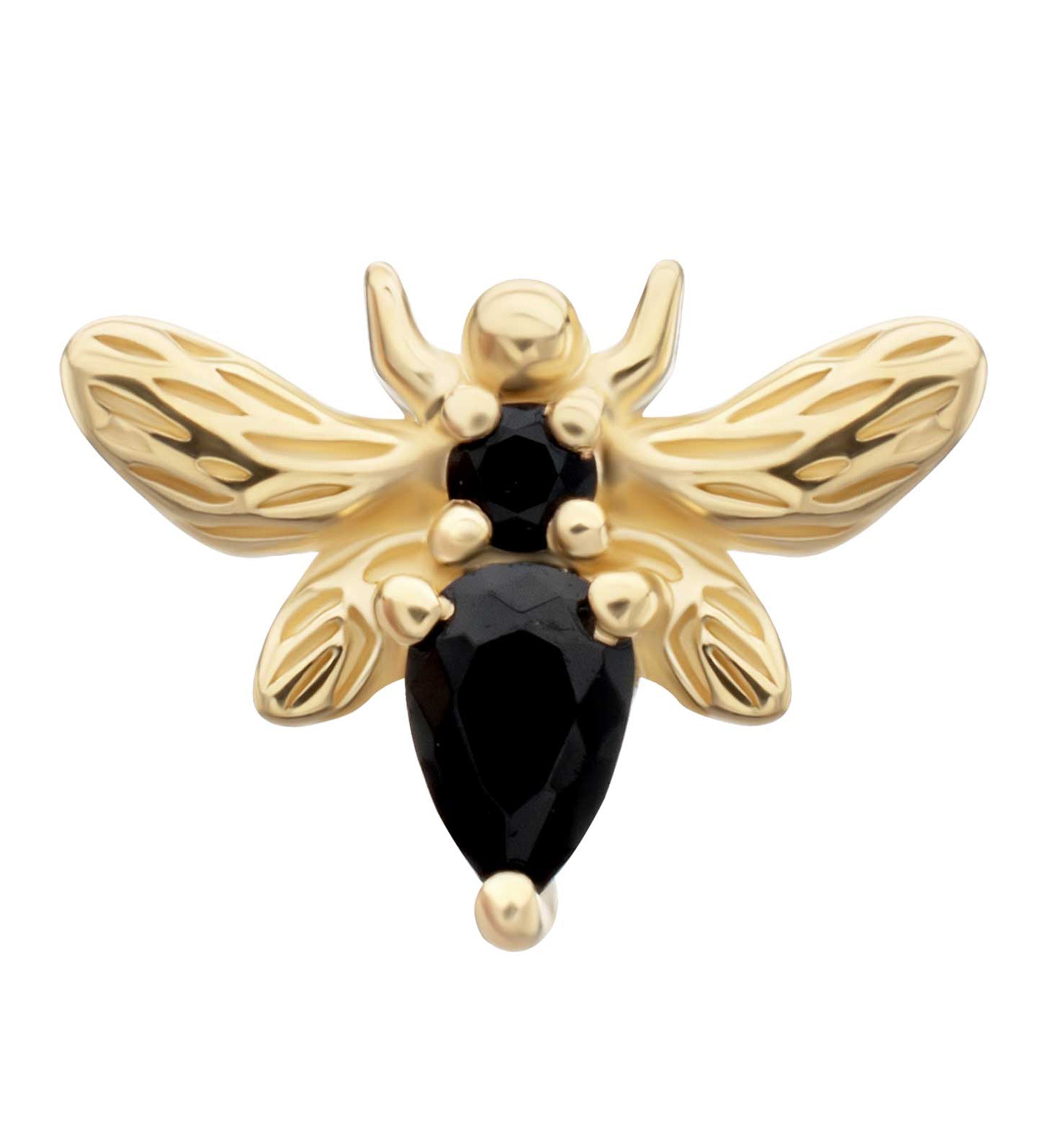 14kt Gold Queen Bee Black CZ Threadless Top