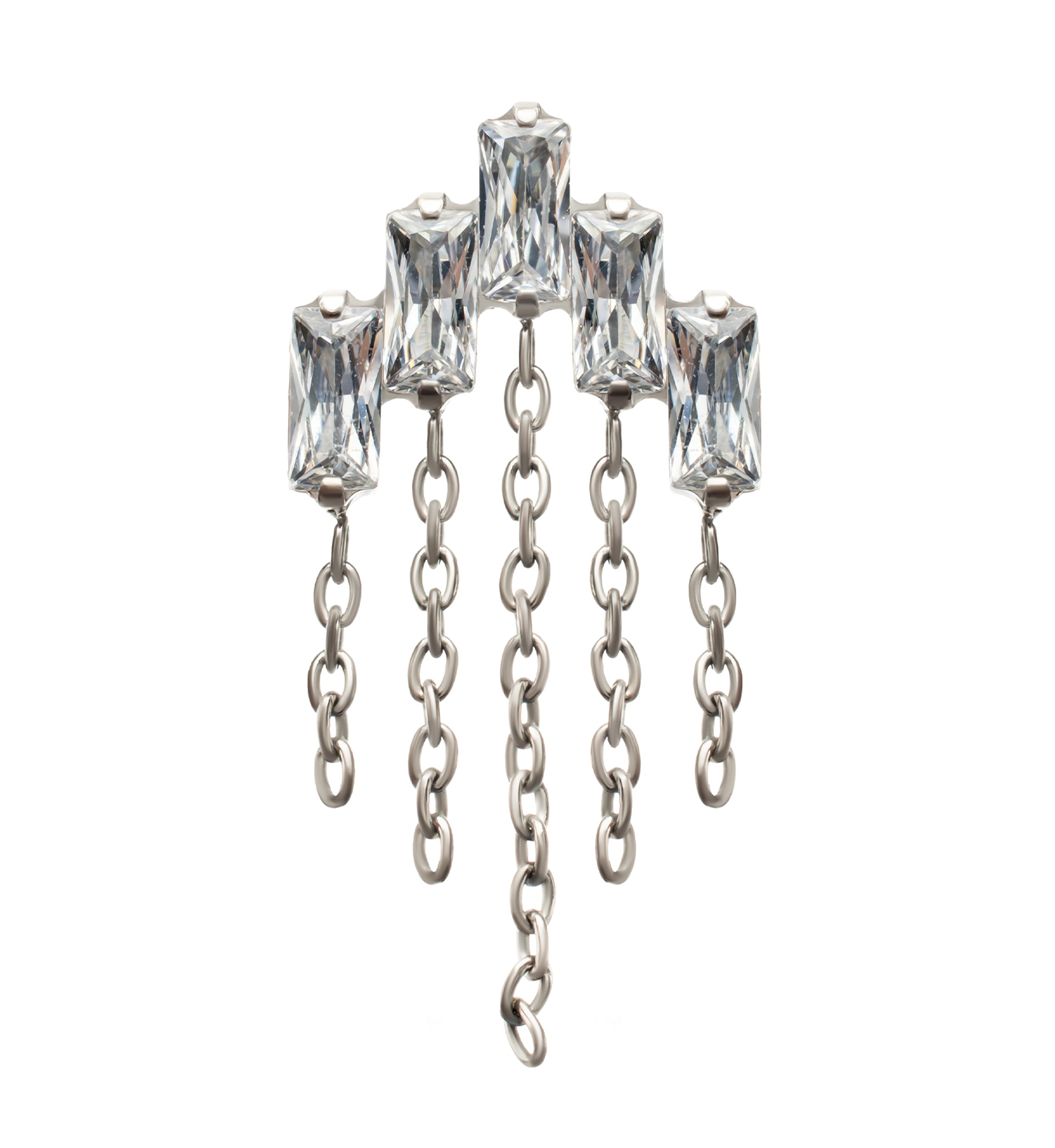 Rainfall Clear CZ Dangle Chain Titanium Threadless Top
