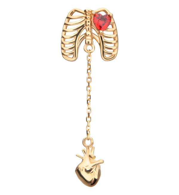 14kt Gold Ribcage Dangle Anatomical Heart Threadless Top