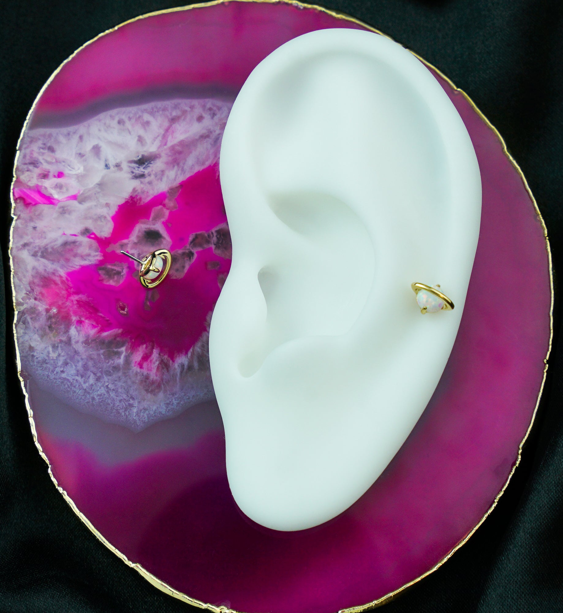 14kt Gold Saturn White Opalite Threadless Top