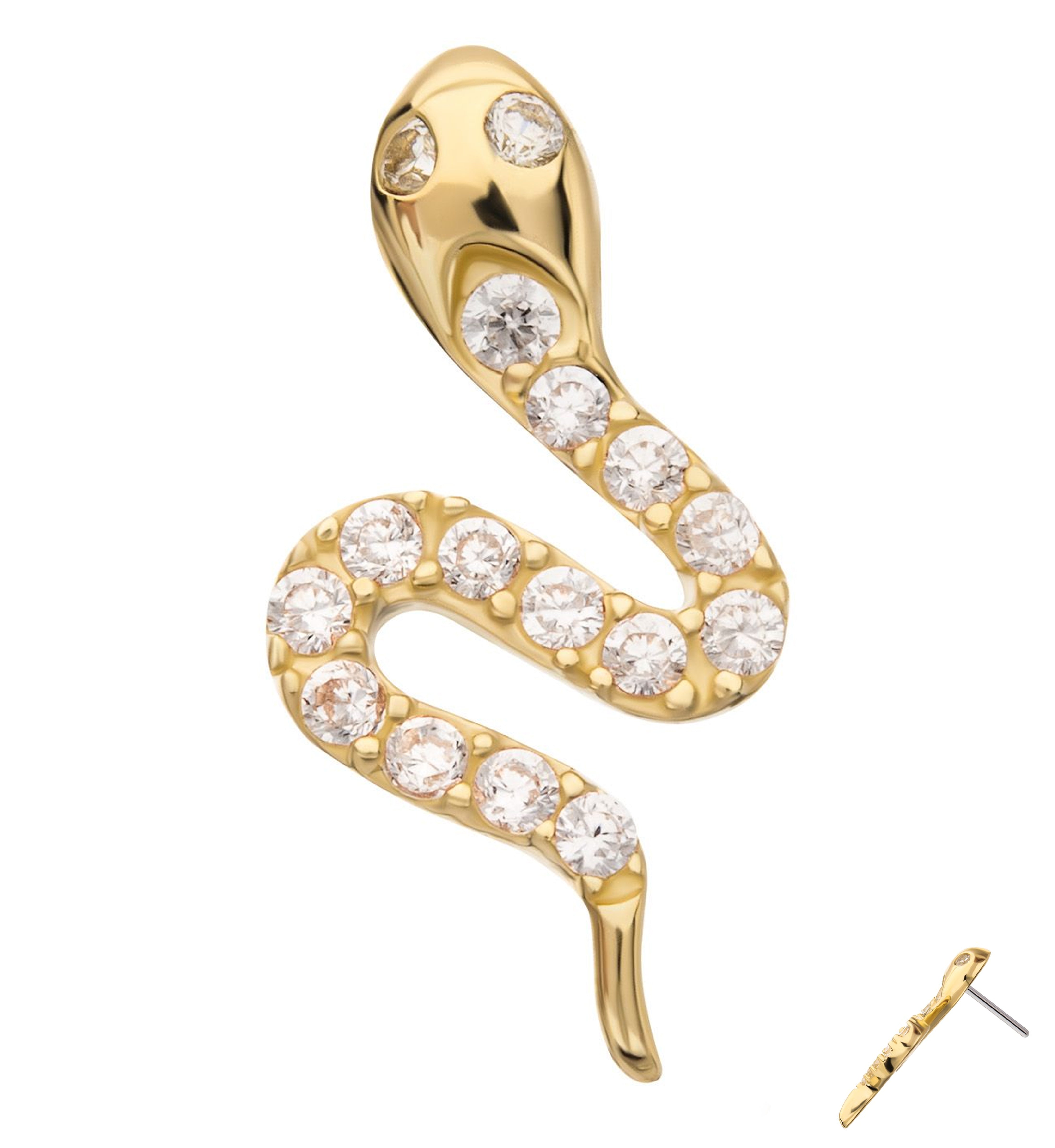 14kt Gold Slithering Snake Clear CZ Threadless Top