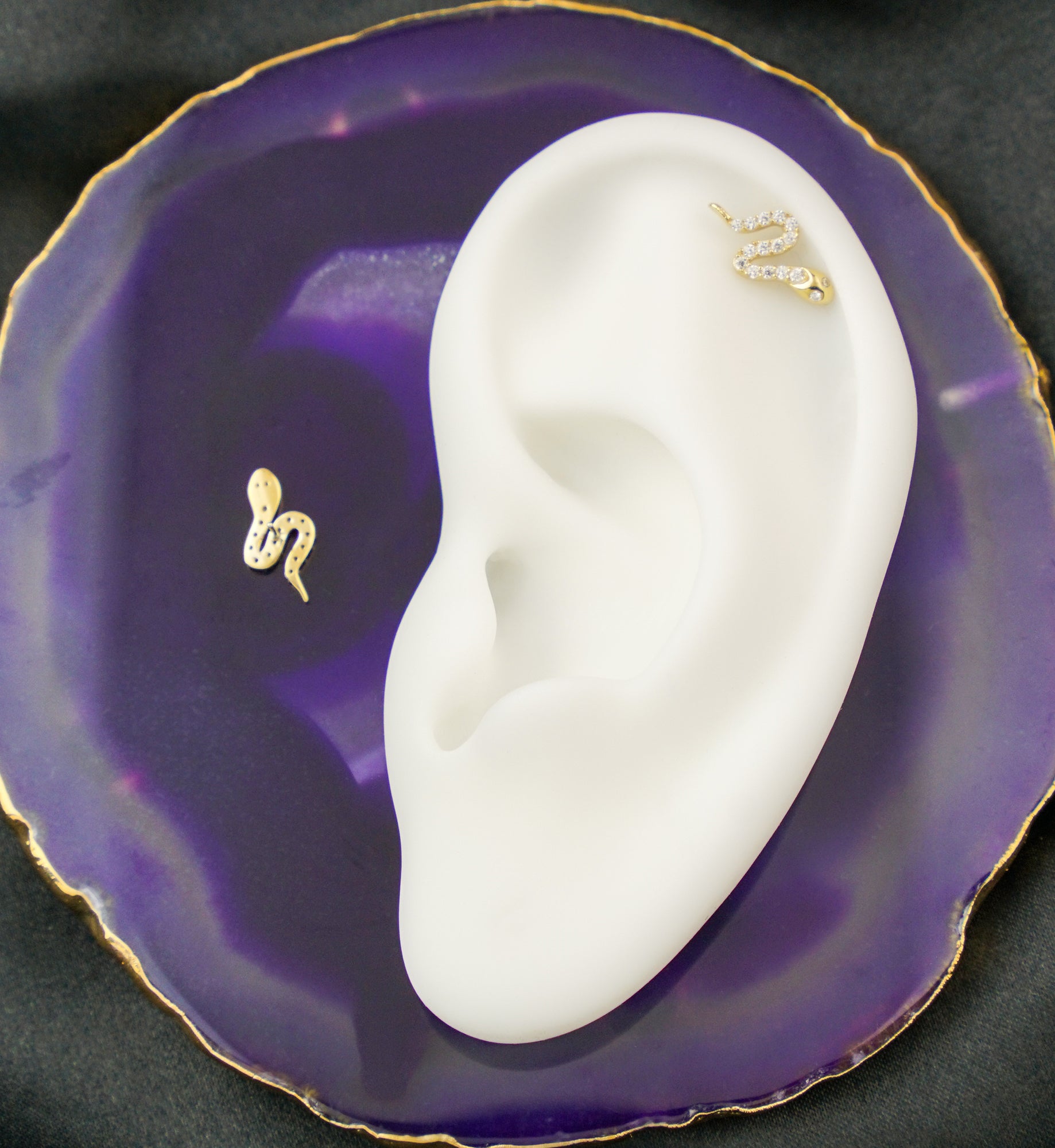 14kt Gold Slithering Snake Clear CZ Threadless Top