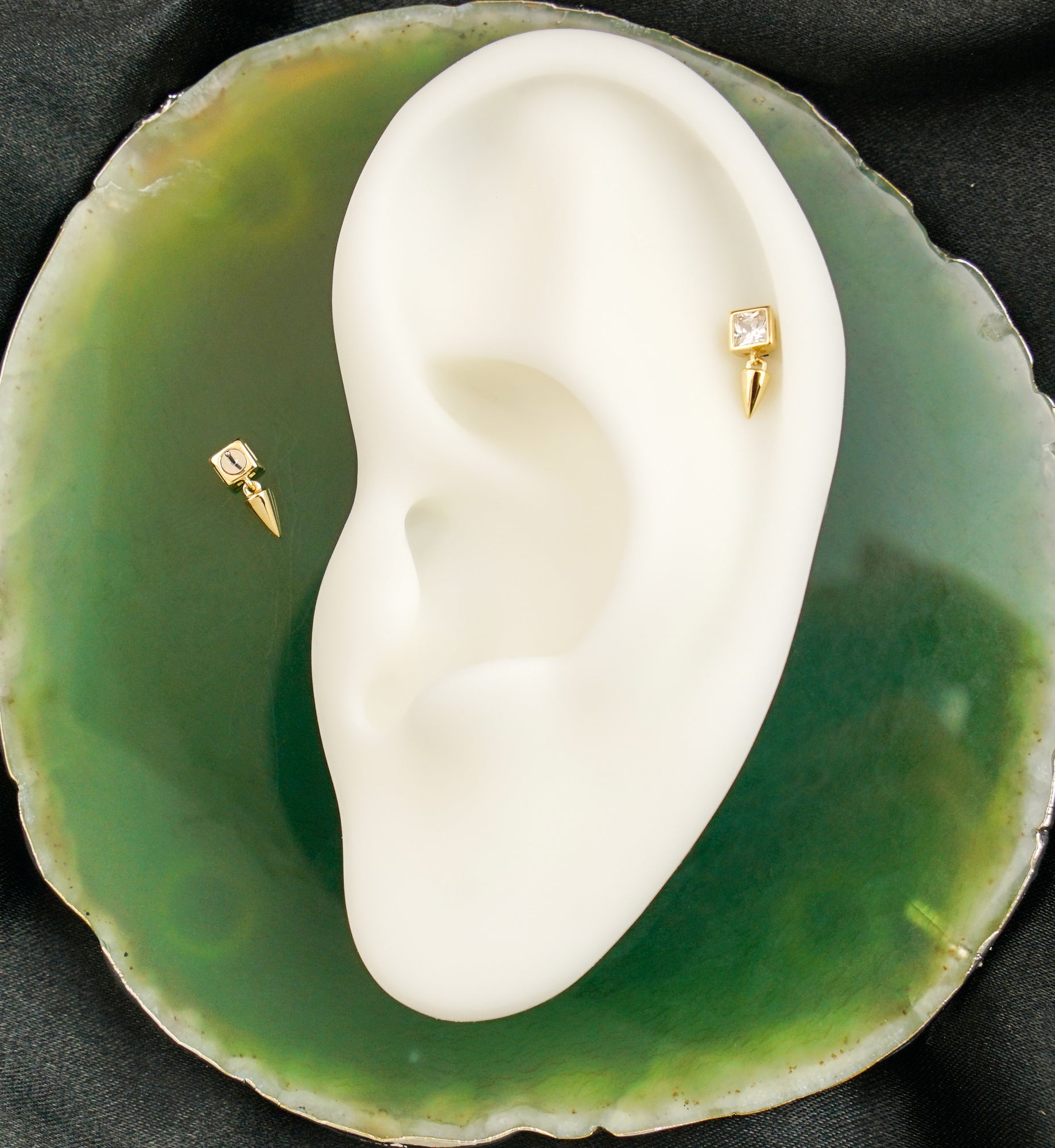 14kt Gold Square Clear CZ Dangle Cone Threadless Top