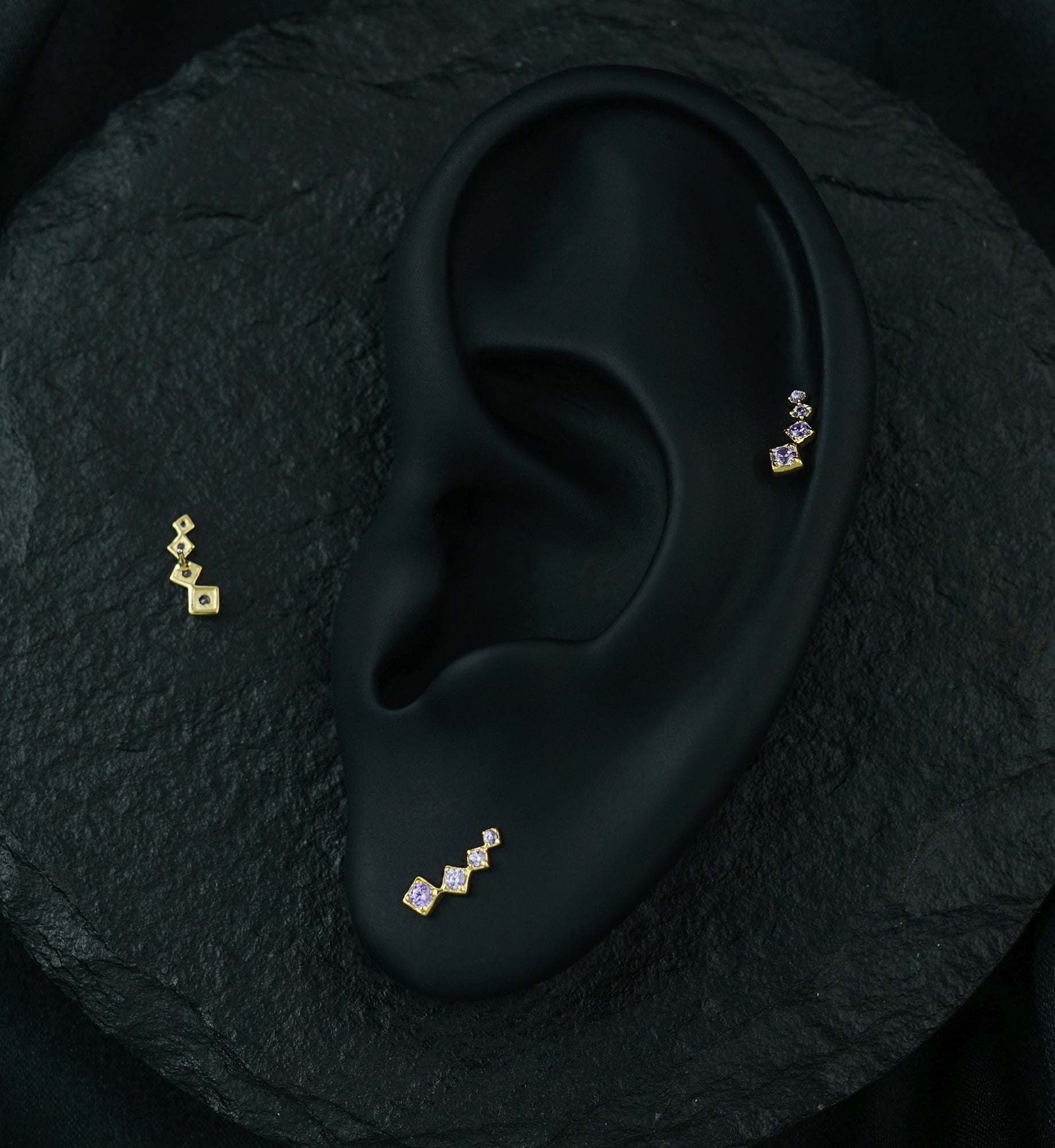 14kt Gold Square Crescendo Amethyst CZ Threadless Top