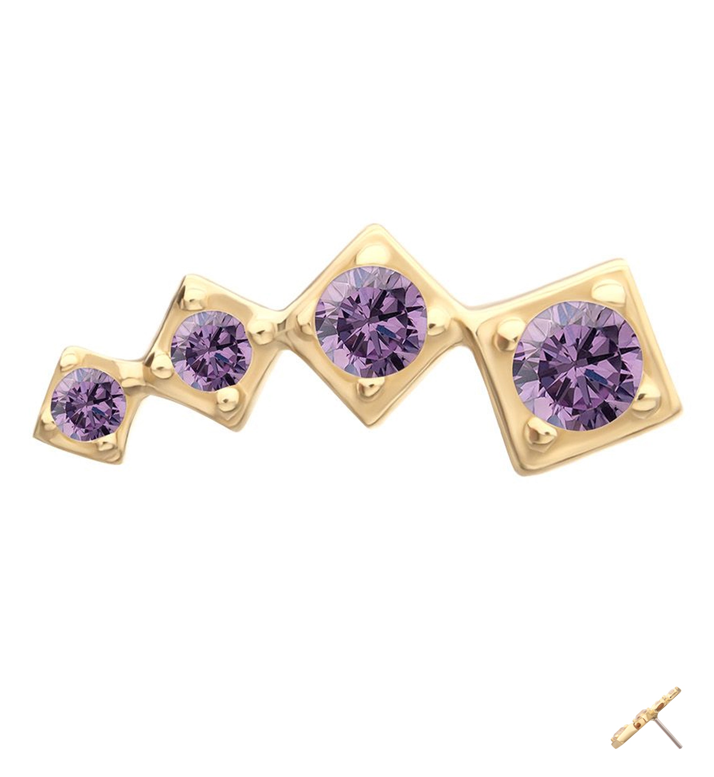 14kt Gold Square Crescendo Amethyst CZ Threadless Top