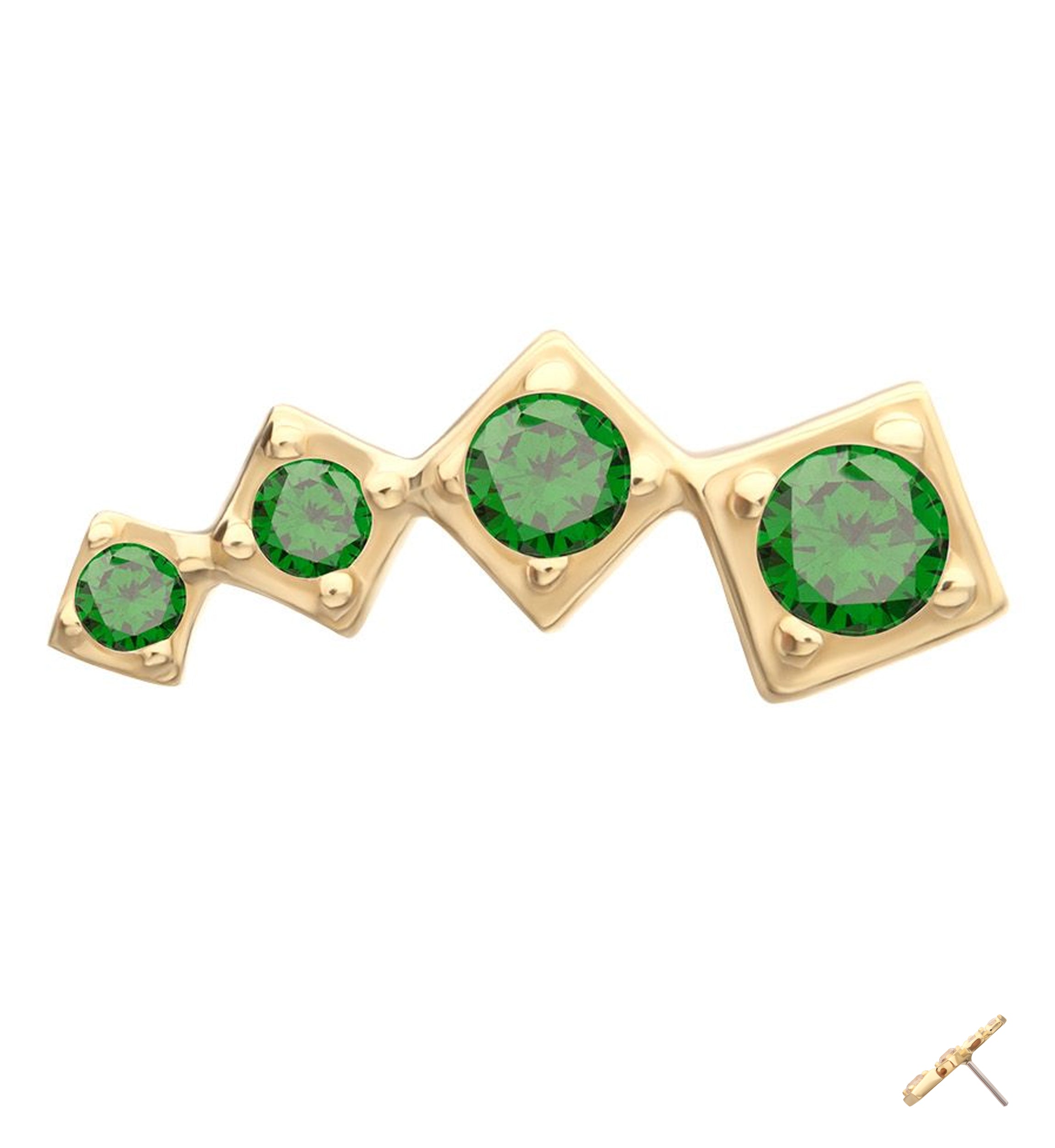 14kt Gold Square Crescendo Emerald CZ Threadless Top