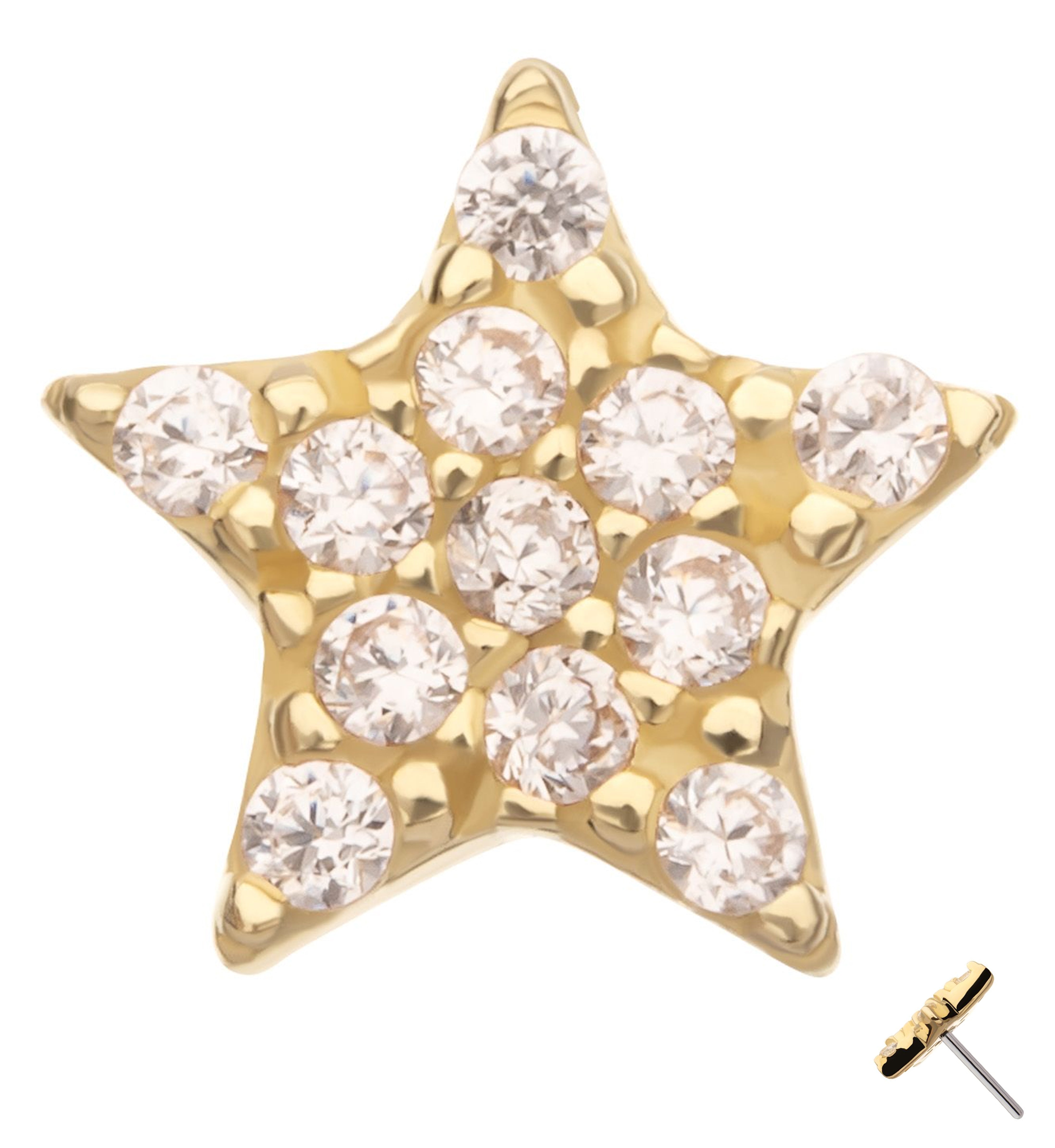 14kt Gold Star Pave Clear CZ Threadless Top