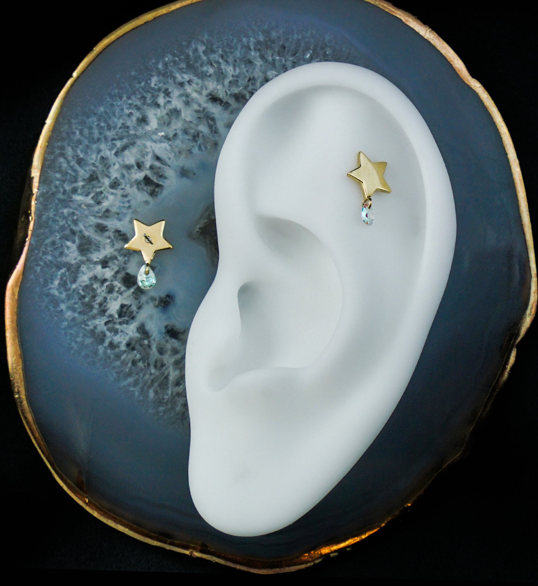 14kt Gold Star Rainbow Aurora Teardrop CZ Dangle Threadless Top