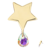 14kt Gold Star Rainbow Aurora Teardrop CZ Dangle Threadless Top