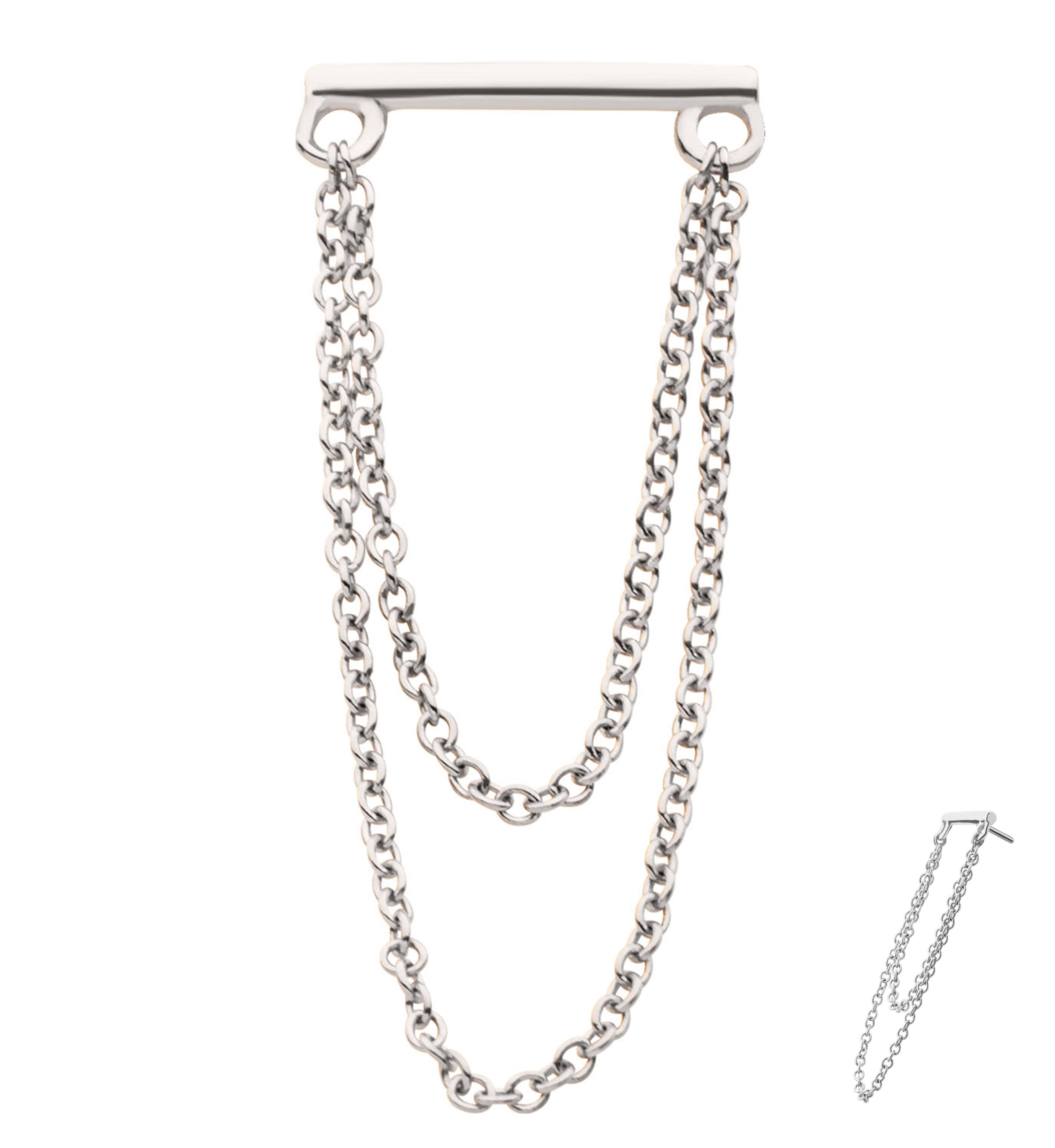 14kt Gold Straight Bar Double Dangle Chain Threadless Top