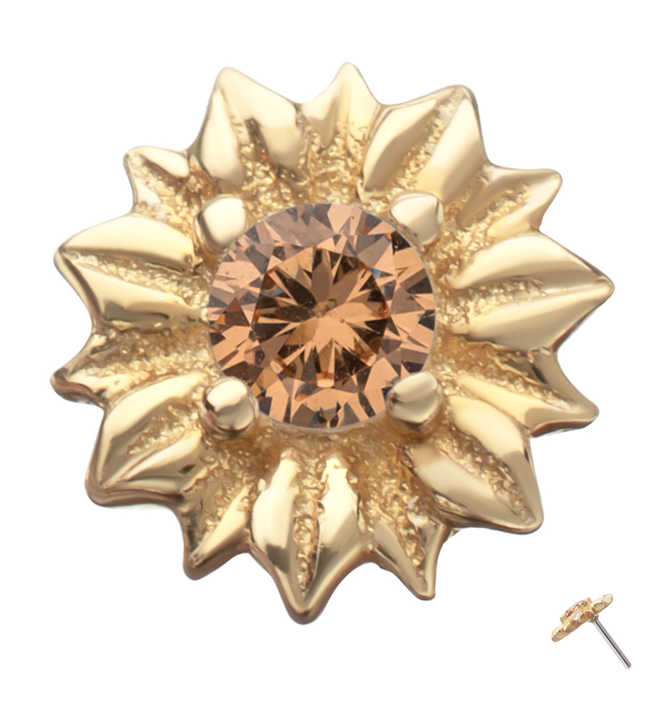 14kt Gold Sunflower Champagne CZ Threadless Top