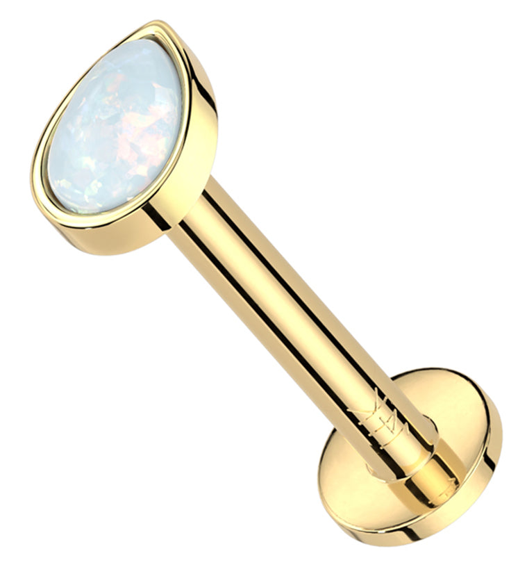 14kt Gold Teardrop White Opalite Threadless Labret